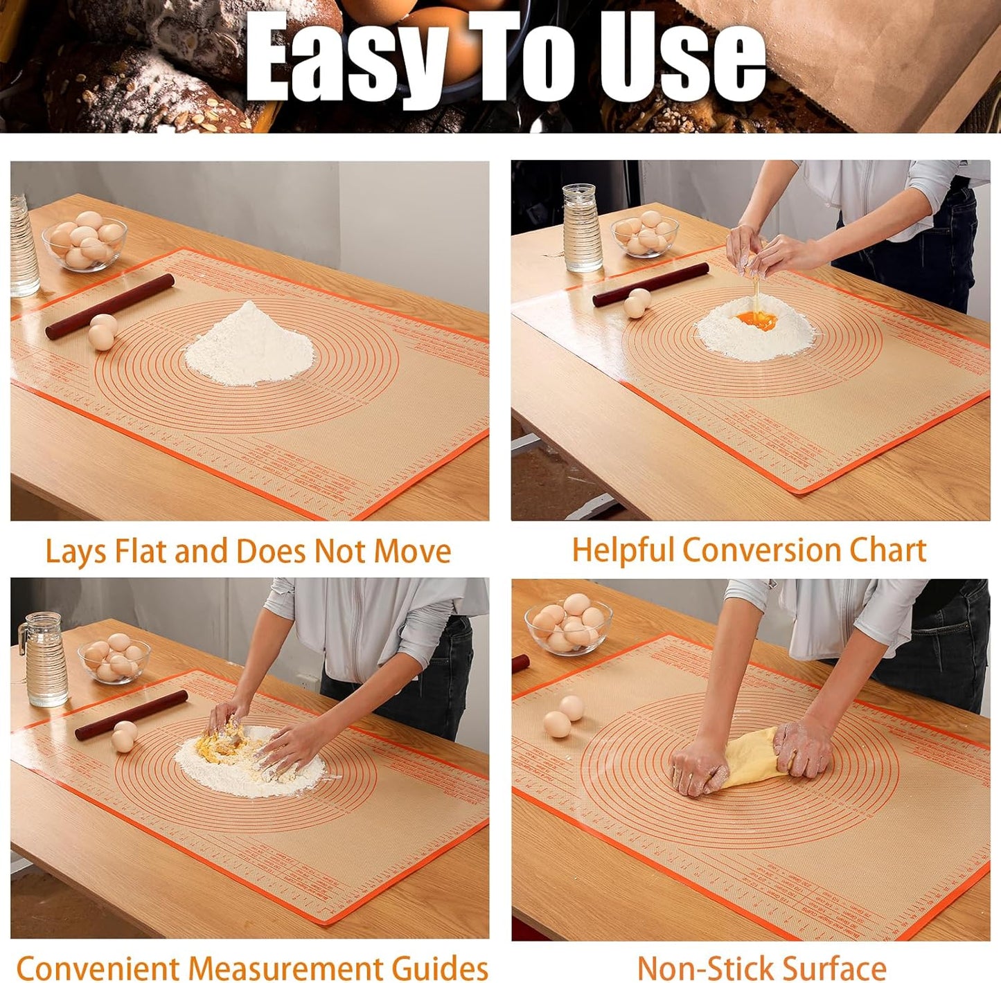 Pastry Mat 36x24 Inch Silicone Baking Mats Perfect for Dough, Pastry, Pie Crust, Fondant, Bread, Cookies, Pasta, Pizza, Kitchen Counter Mat