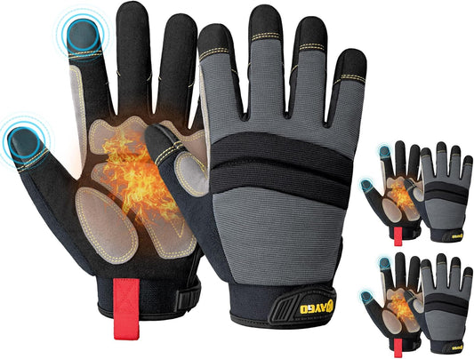 KAYGO Insulated Mechanic Work Gloves,3 Pairs KG127W Winter Thermal Safety Work Gloves for Men and Women, Double Lining,Heavy duty,Improved dexterity,Excellent Grip,Ideal for outdoor jobs,XL
