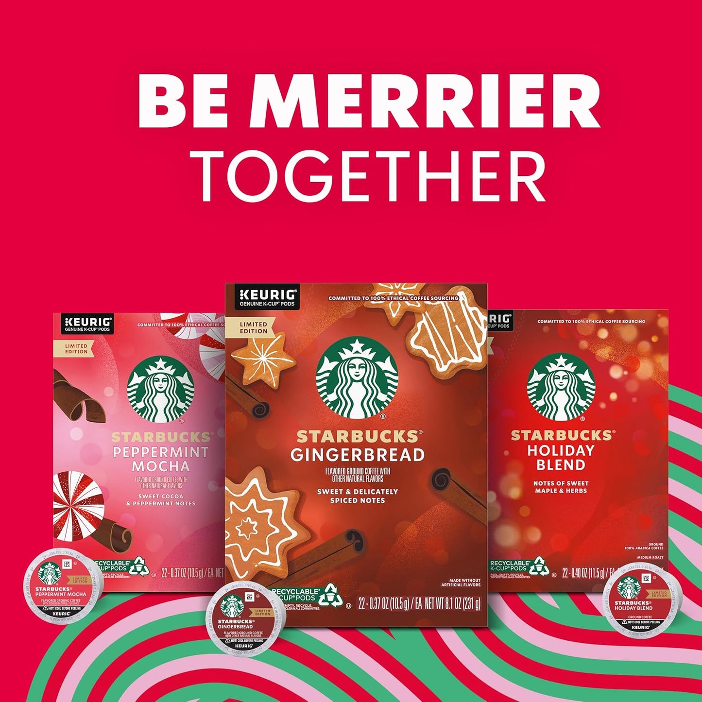 Starbucks K-Cup Coffee Pods, Peppermint Mocha Naturally Flavored Coffee for Keurig Brewers, 100% Arabica, Limited Holiday Edition, 6 Boxes (60 Pods Total)