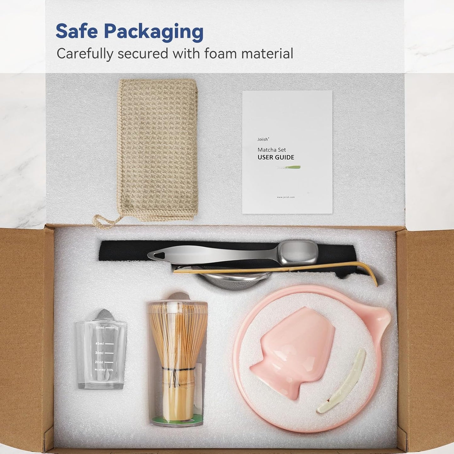 10-Pcs Matcha Kit Set, Whisk and Bowl with Spout & Measuring Spoon, Japanese Matcha Tea Making Tools, Light Pink