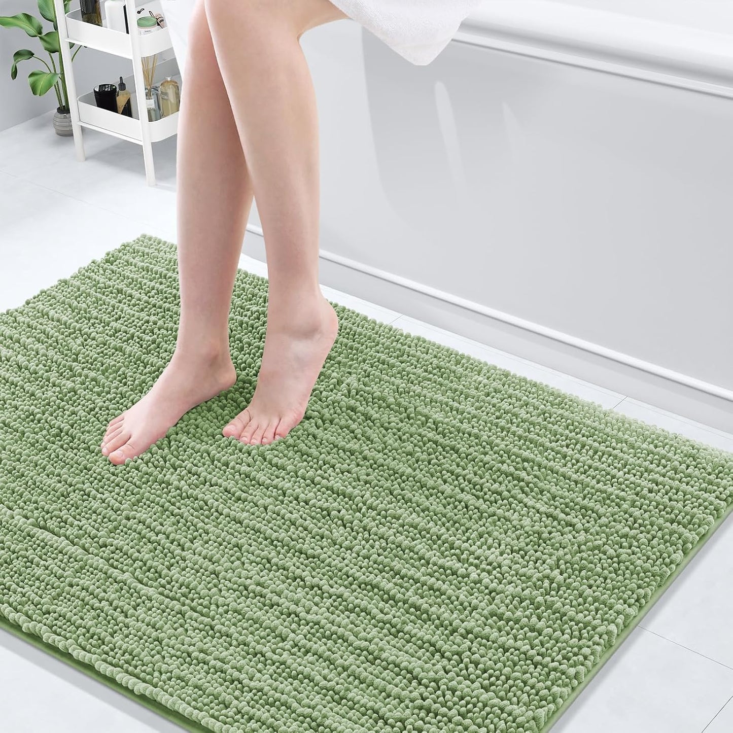 Arotive Luxury Chenille Bathroom Rug Mat, Extra Soft Thick Absorbent Shaggy Bath Rugs, Non-Slip Machine Wash Dry, Plush Bath Mats for Bathroom, Shower and Tub, 47x32, Sage Green