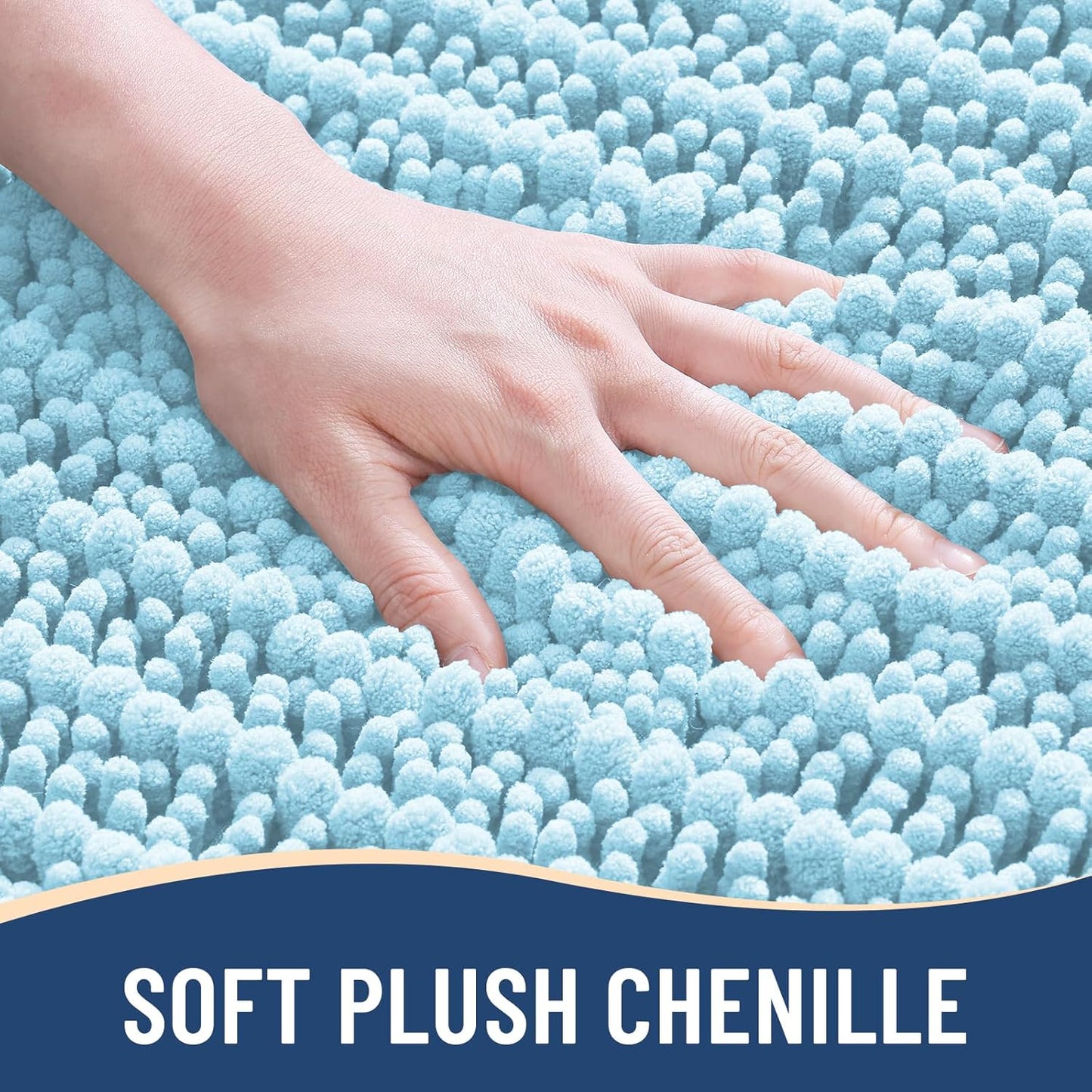 Arotive Luxury Chenille Bathroom Rug Mat, Extra Soft Thick Absorbent Shaggy Bath Rugs, Non-Slip Machine Wash Dry, Plush Bath Mats for Bathroom, Shower and Tub, 59x35, Blue