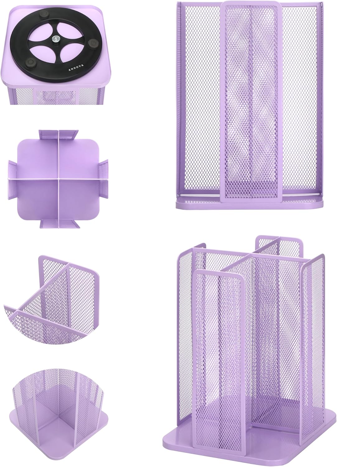Annova Paper/Plastic Cup and Lid Holder Plastic Storage Organizer, 360°Rotating Coffee Mup Dispenser with 4 Compartments, Multifunctional Storage Rack for Home, Office, Bar, Coffee Shop (Lilac)