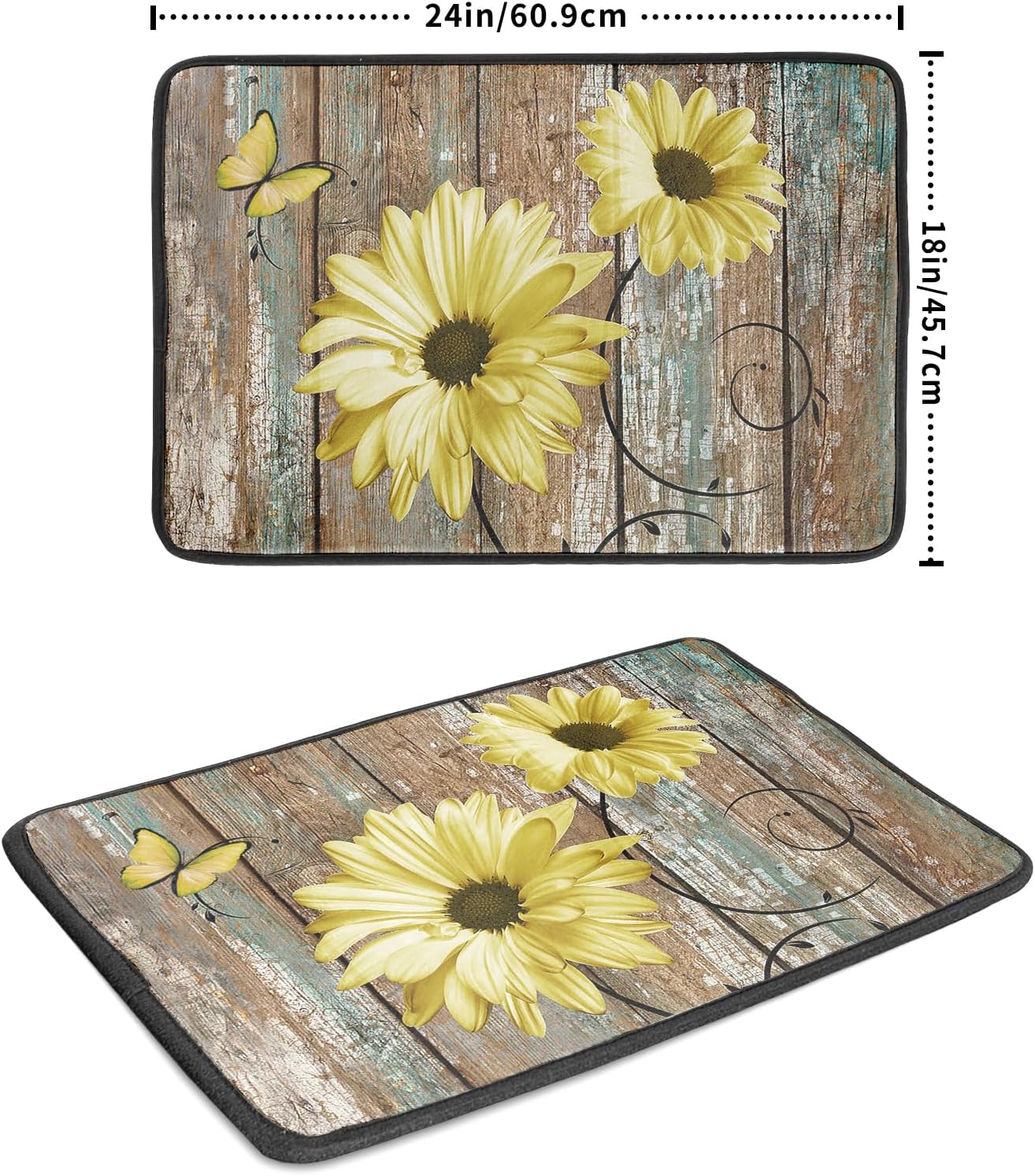 Rustic Daisy Dish Drying Mat for Kitchen Countertop 18x24 inch Yellow Sunflowers on Wooden Board Dish Drainer Mats Fast Drying Country Vintage Style Shabby Chic Flower Dish Drying Pad Decor Large