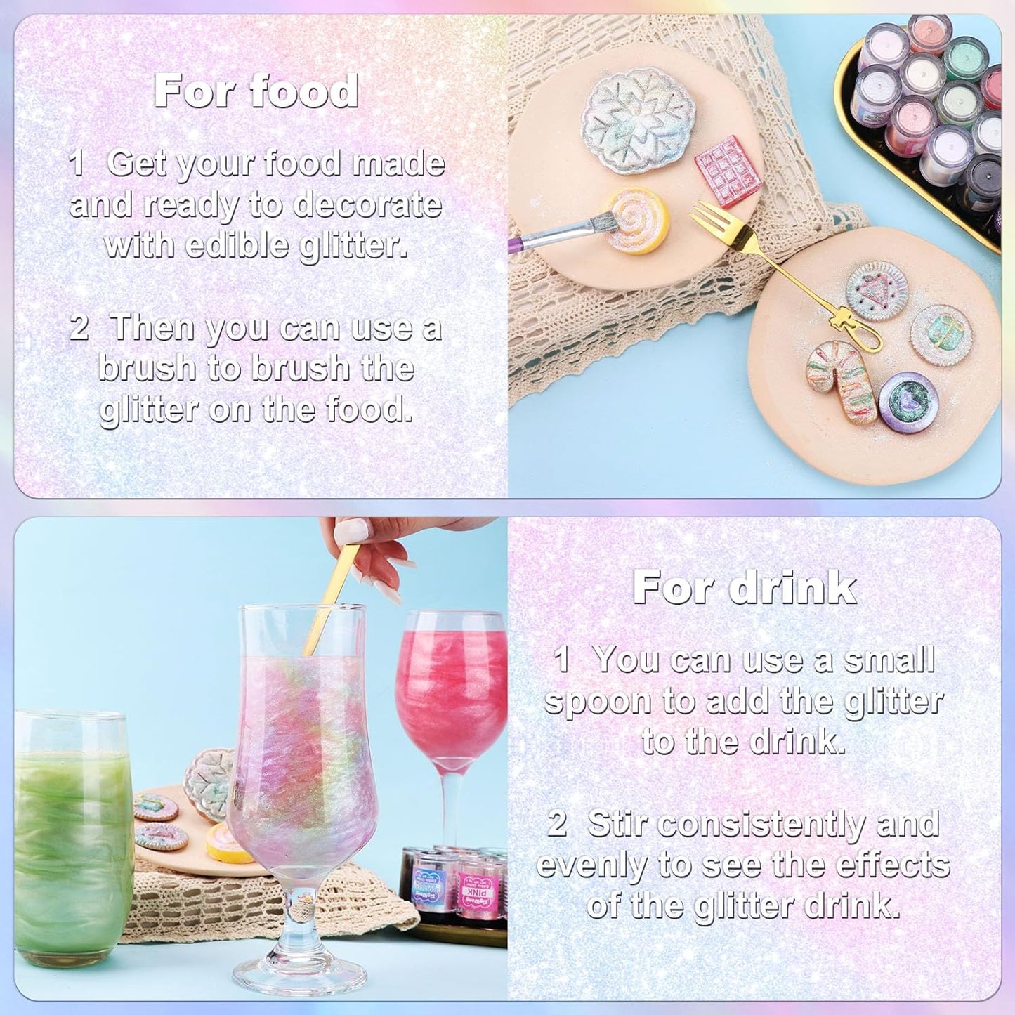 Iridescent Rainbow Edible Glitter - 5g Food Grade Cake Decorating Shimmering Glitter, Edible Sprinkle Luster Dust for Drinks, Chocolates, Fondant, Strawberries, Cupcakes, Candy, Cookie - Vegan