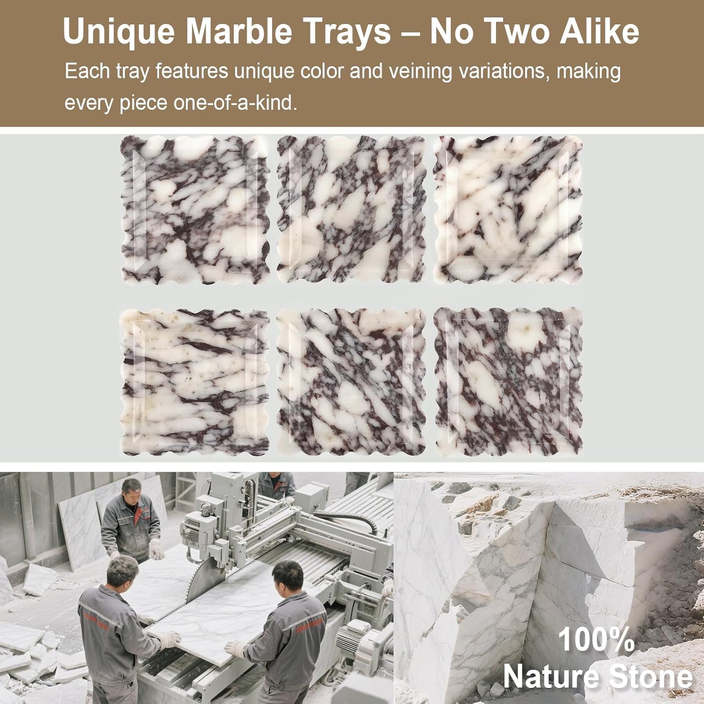 Natural Marble Vanity Tray - Moujings Genuine Marble Perfume Tray for Bathroom Decor, Stone Bathroom Vanity Organizer Tray for Kitchen Counter, Candles, Jewelry, Coffee, Makeup, Key