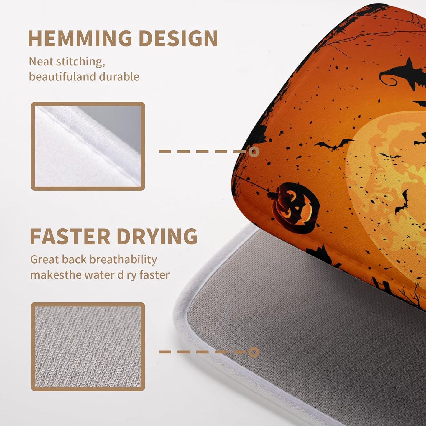 Happy Halloween Dish Drying Mat Fall Pumpkin Witch Dishes Draining Mats Spooky Castle Coffee Bar Bats Trick or Treat Dish Drying Pad Self Fast Absorbent Dryer Mat for Kitchen Countertop (18x24 in)