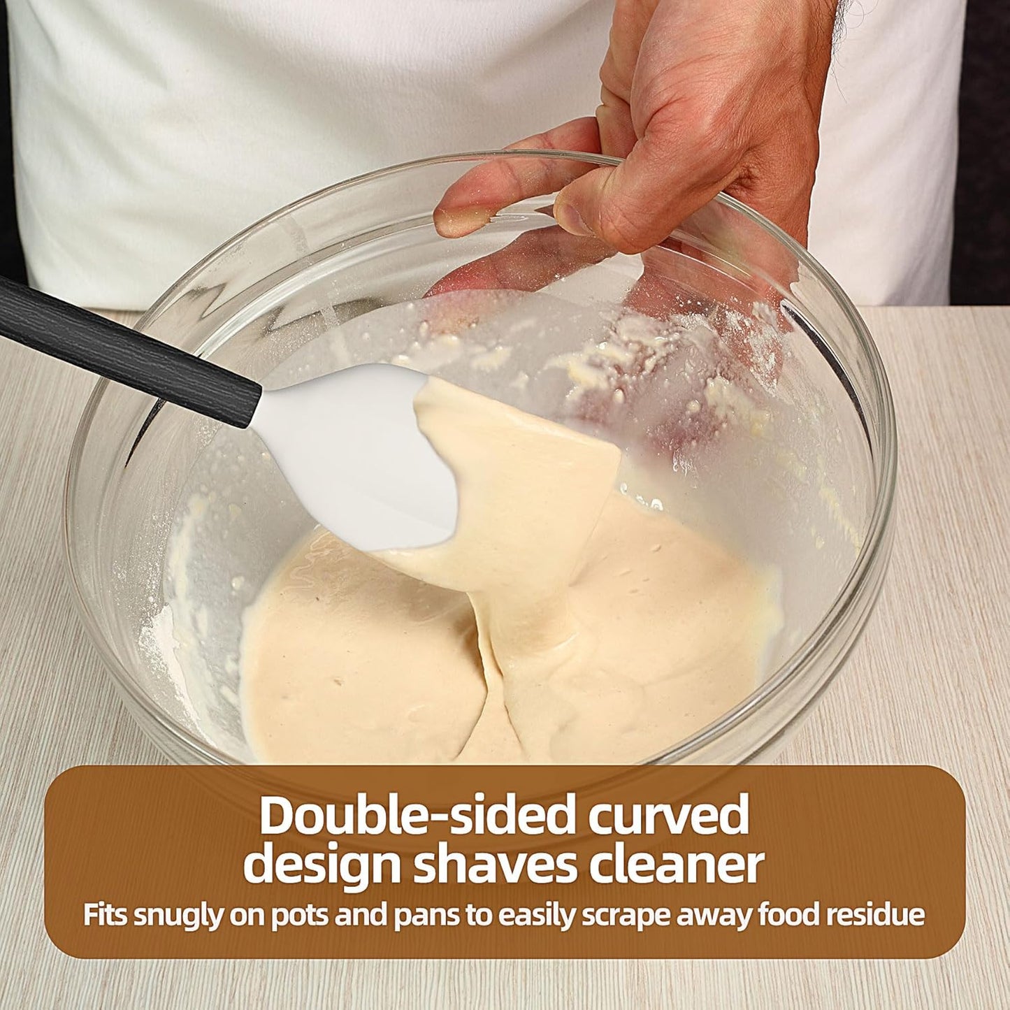 Wooden Handle Silicone Rubber Spatula Set for Kitchen Baking, Cooking, and Mixing High Heat Resistant Non Stick Dishwasher Safe BPA-Free Black+blue Set of 2 (Black Wooden Handle Spatula 4P)