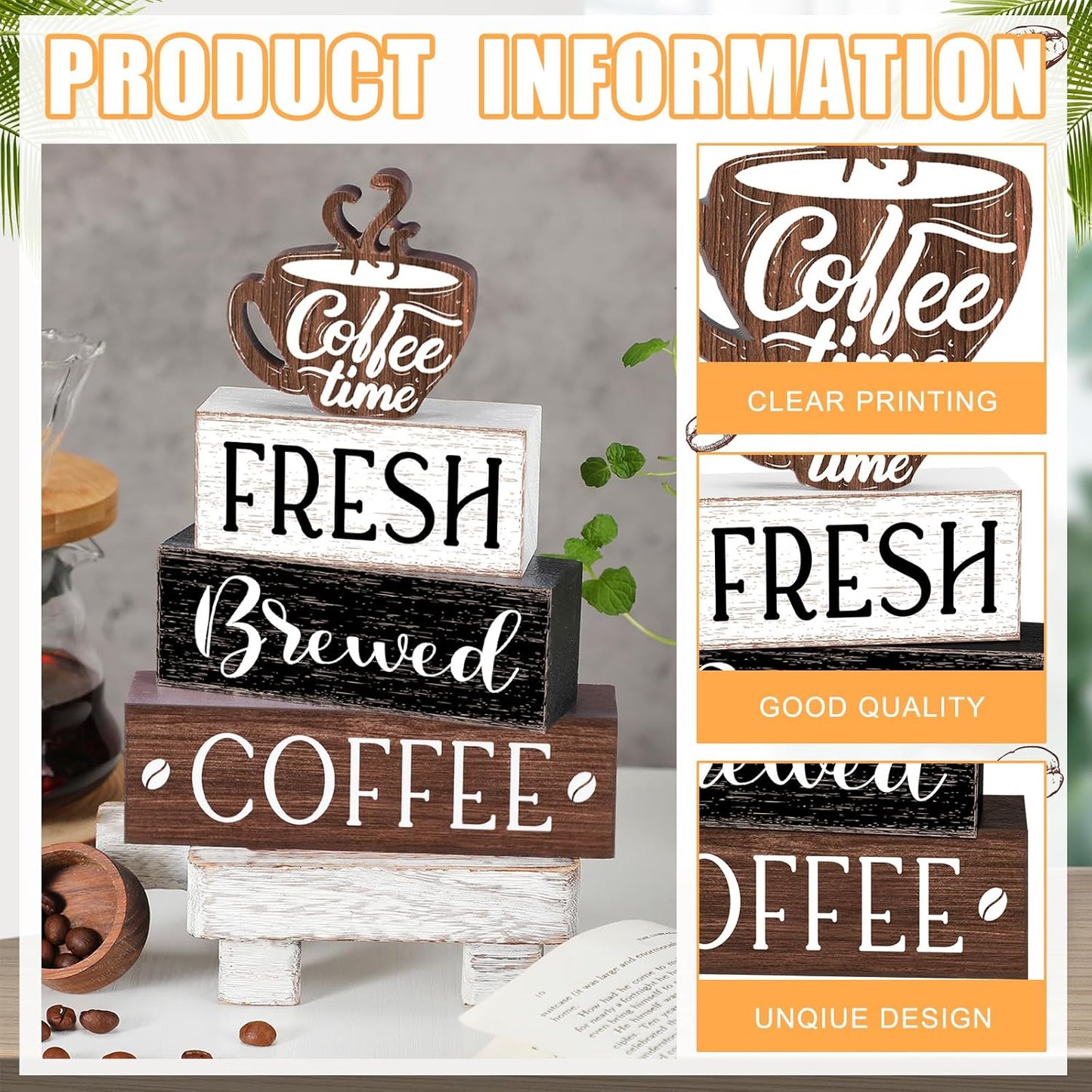 Farmhouse Coffee Bar Accessories Decorations Rustic Coffee Wood Sign Cafe Table Centerpieces Rustic Cafe Bar Decorations for Home Kitchen Shelf Desk Tiered Tray Decor