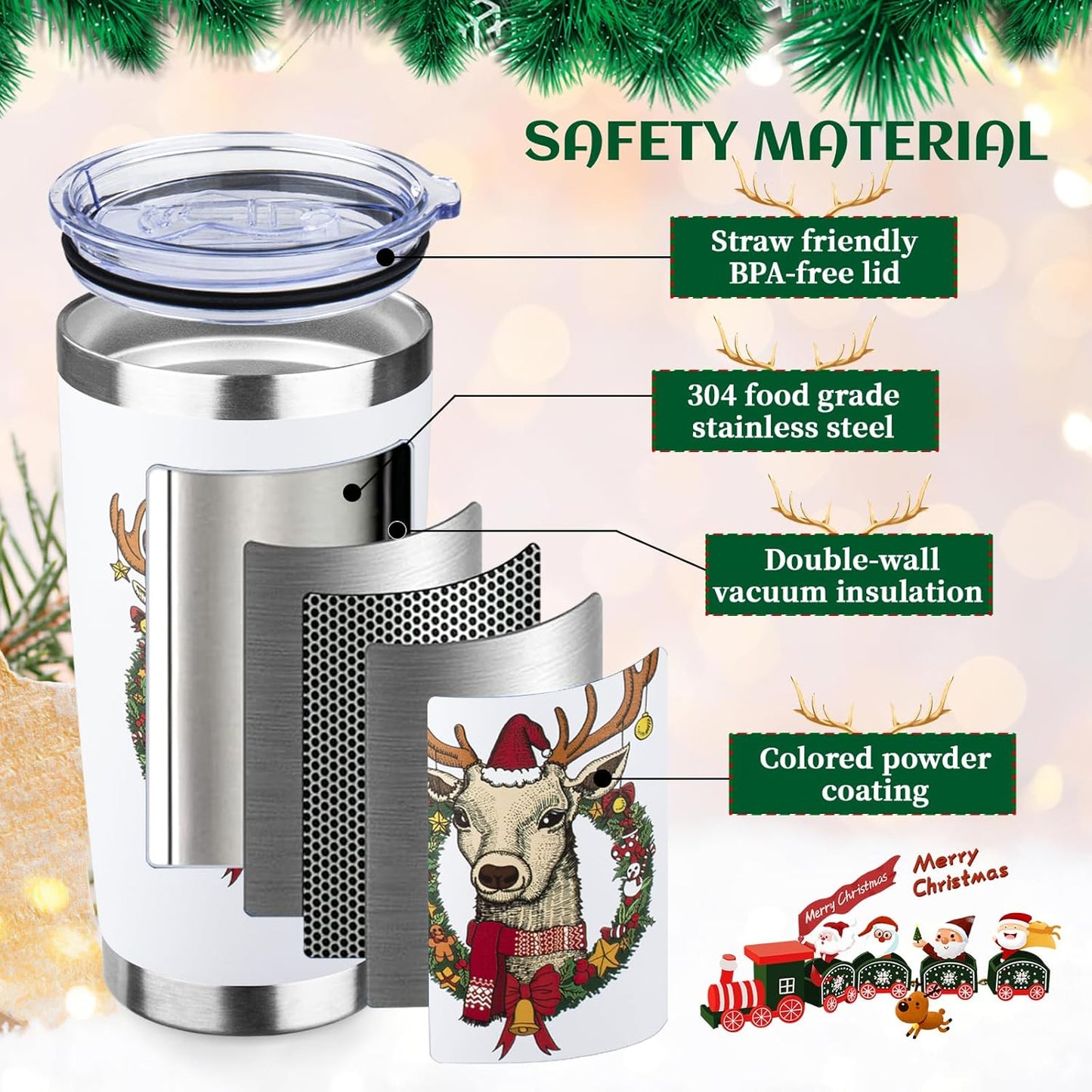 StarSpeed 20oz Christmas Tumbler Bulk with Lid and Straw, Stainless Steel Double Wall Vacuum Insulated Travel Mug, Powder Coated Coffee Cups for Hot and Cold Drinks,Funny Christmas Gifts for Women Men