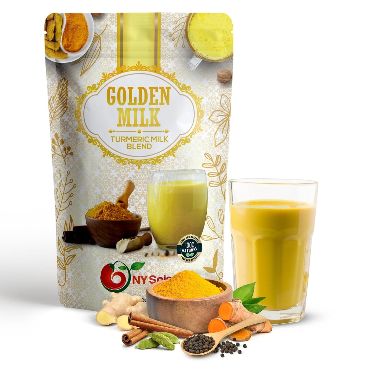 NY SPICE SHOP Golden Milk Superfood Powder – 4 Oz (Ounce) Instant Latte Mix Superfood with Turmeric - Superfood Blend of Turmeric, Cinnamon, Ginger, Black Pepper, Nutmeg, Green Cardamom