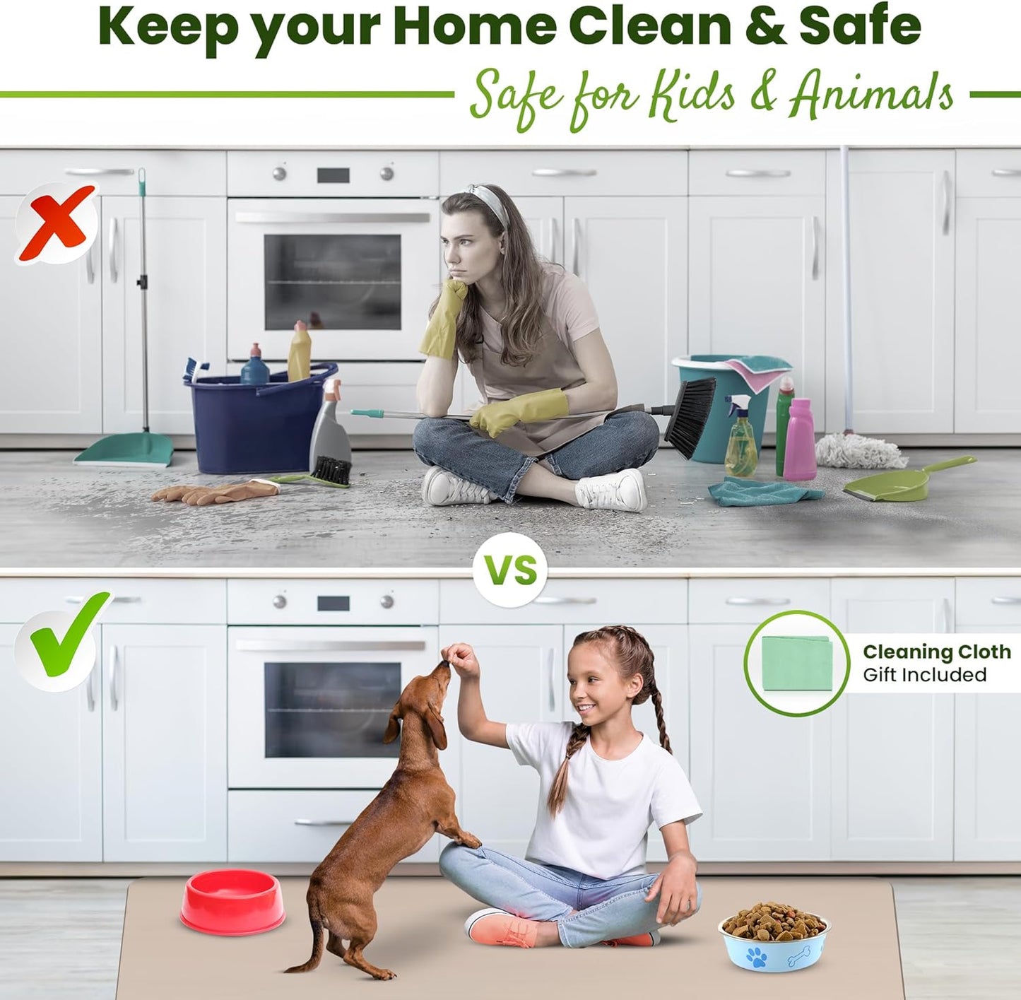 Large Silicone Mat 28" x 20" Multipurpose Mat Thick Heat Resistant, Kitchen Counter Mat Waterproof - Coffee Machine, Glass Top Stove Cover Countertop Protector for Air Fryer, Baking mat (Beige)