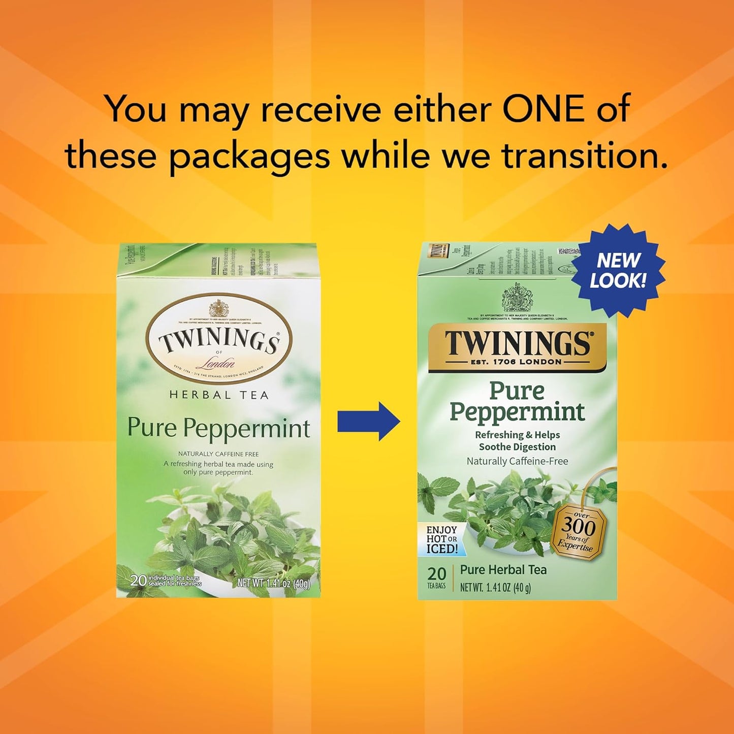 Twinings Pure Peppermint Individually Wrapped Tea Bags, 20 Count (Pack of 1), Fresh Minty Flavour, Naturally Caffeine Free, Enjoy Hot or Iced