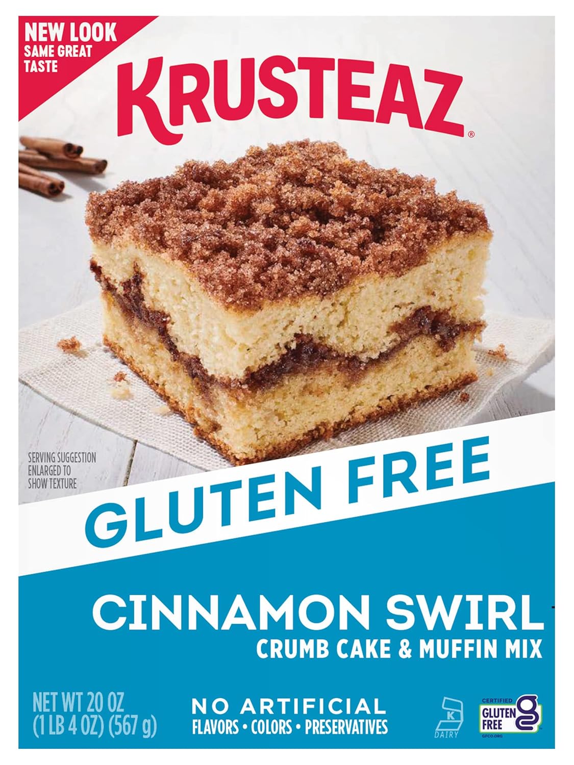 Krusteaz Gluten Free Baking Mix, Cinnamon Swirl Crumb Cake & Muffin Mix, Gluten Free with No Artificial Flavors, Colors or Preservatives, 20 Ounce (Pack of 2)
