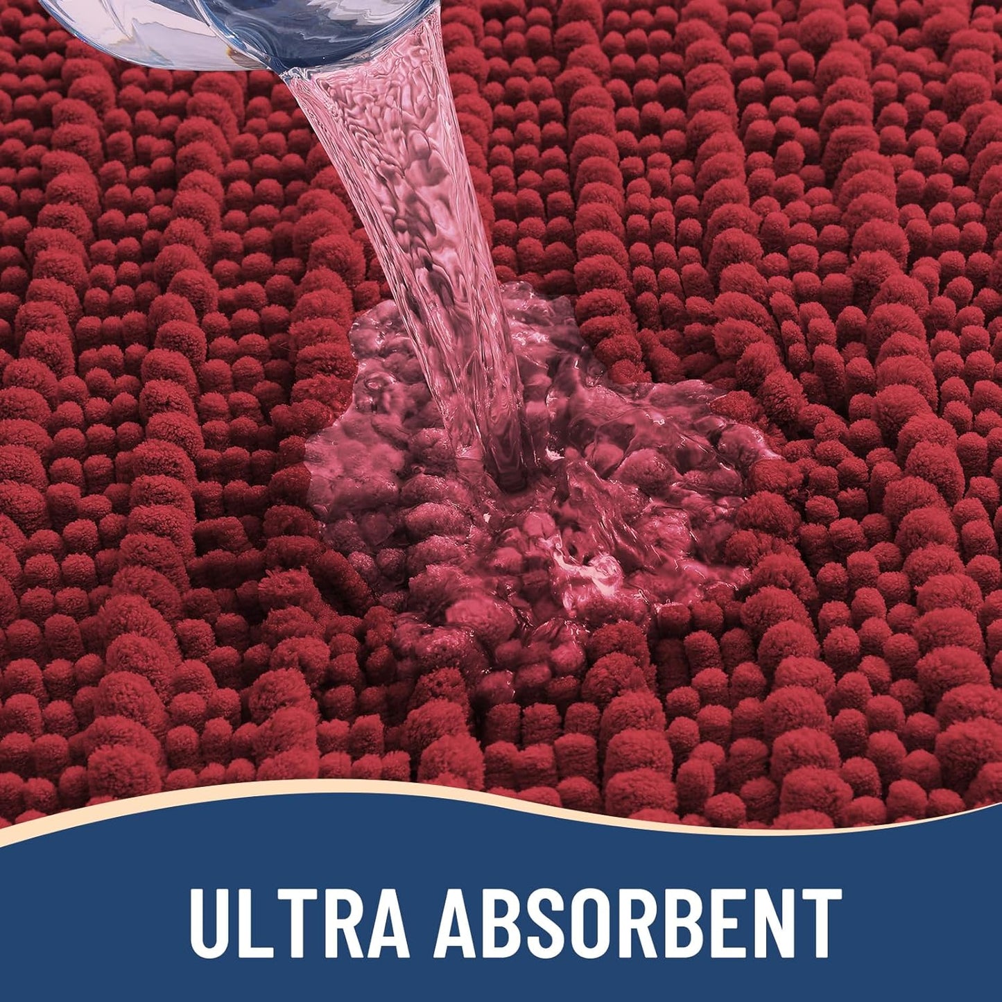 Arotive Luxury Chenille Bathroom Rug Mat, Extra Soft Thick Absorbent Shaggy Bath Rugs, Non-Slip Machine Wash Dry, Plush Bath Mats for Bathroom, Shower and Tub, 30x17, Red