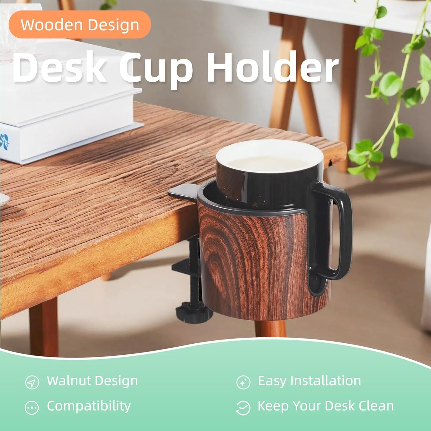 2pcs Cup Holder for Desk (2PCS Walnut Design)