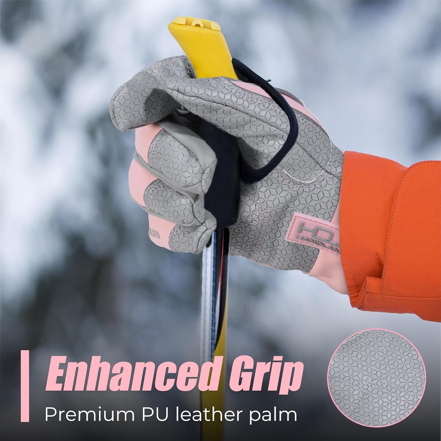 HANDLANDY Winter Insulated Work Gloves, 3M Thinsulate Thermal Water-Resistant Gloves for Men Women Touch Screen, Warm Ski Snowboard Cold Weather Gloves (Pink Grey, Small)
