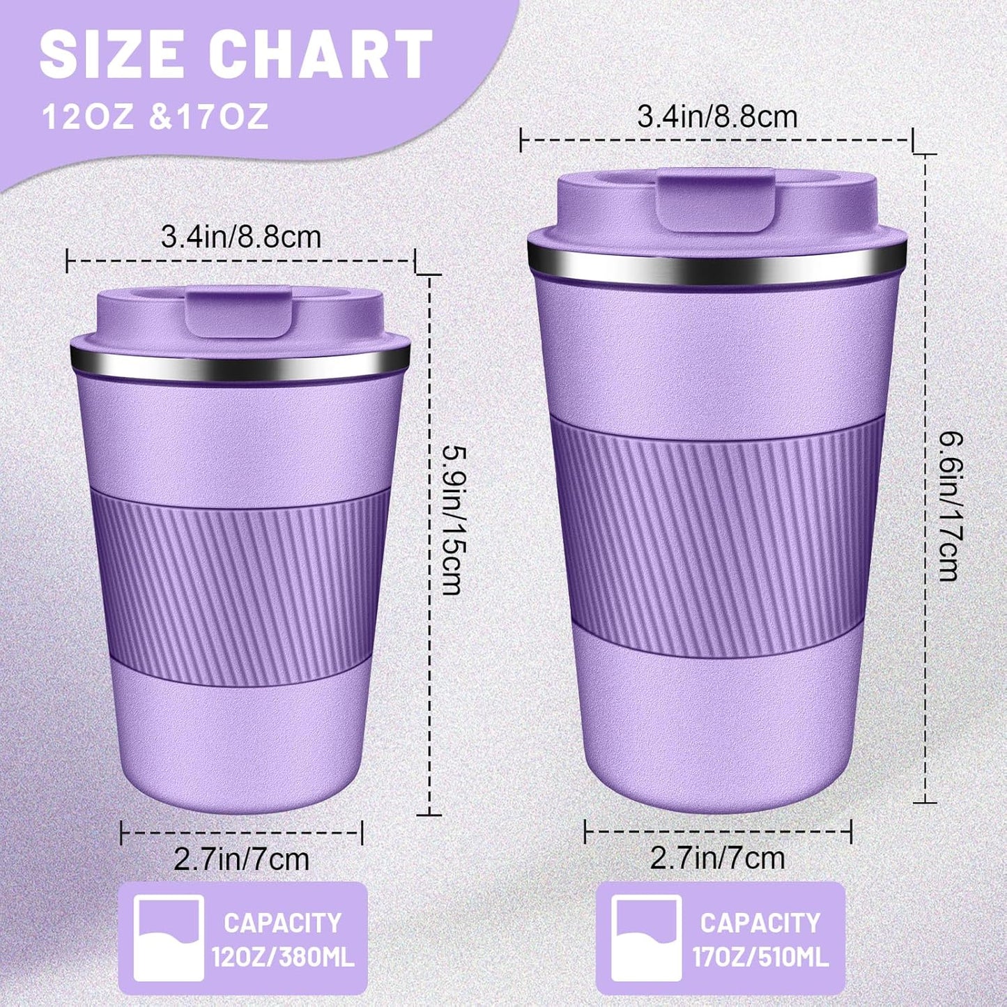 Insulated Coffee Tumblers with Flip Lid 12oz / 17oz, Stainless Steel Travel Coffee Mug Leak Proof, Vacuum Insulated Coffee Mug Reusable Cup, Keeps Cold and Hot for Coffee Tea