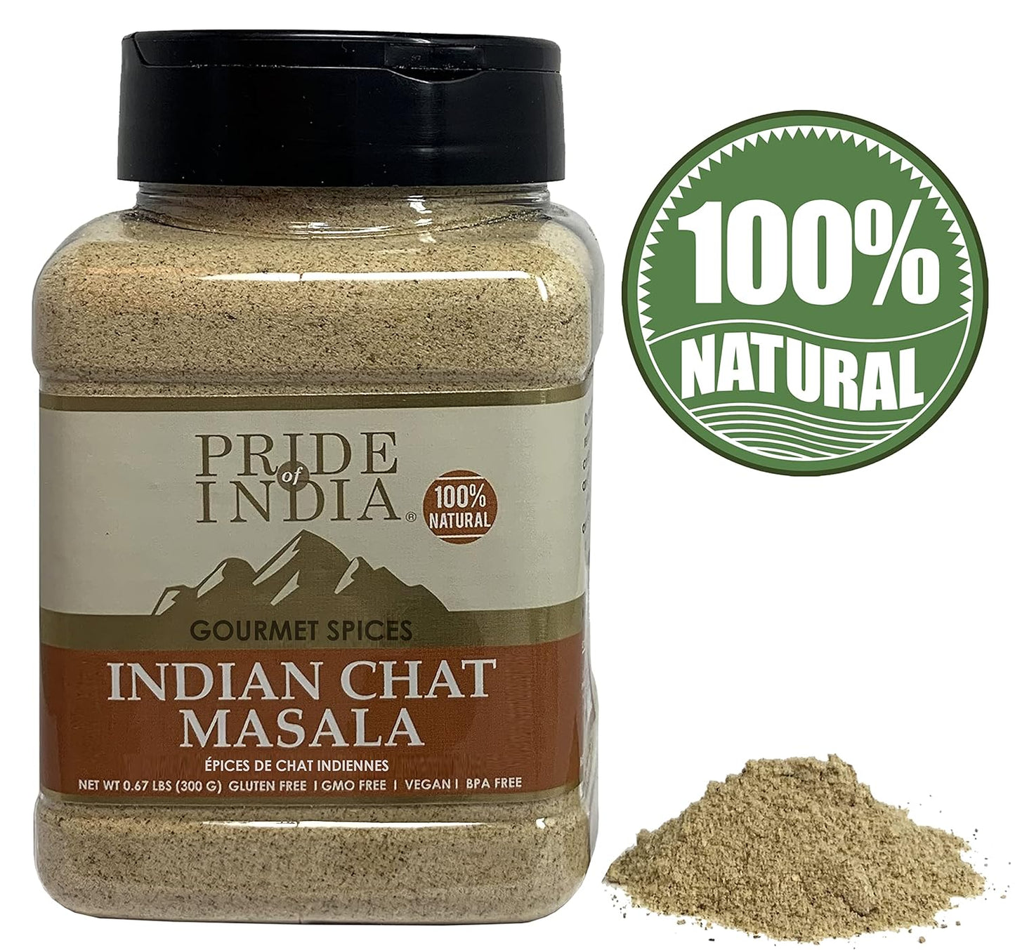 Pride of India – Indian Chat Masala Seasoning Spice – Ideal for Savory Dishes – Perfect Seasoning for Drinks/Salads/Fruits – Preservatives Free – Easy to Store – 8oz. Medium Dual Sifter Jar
