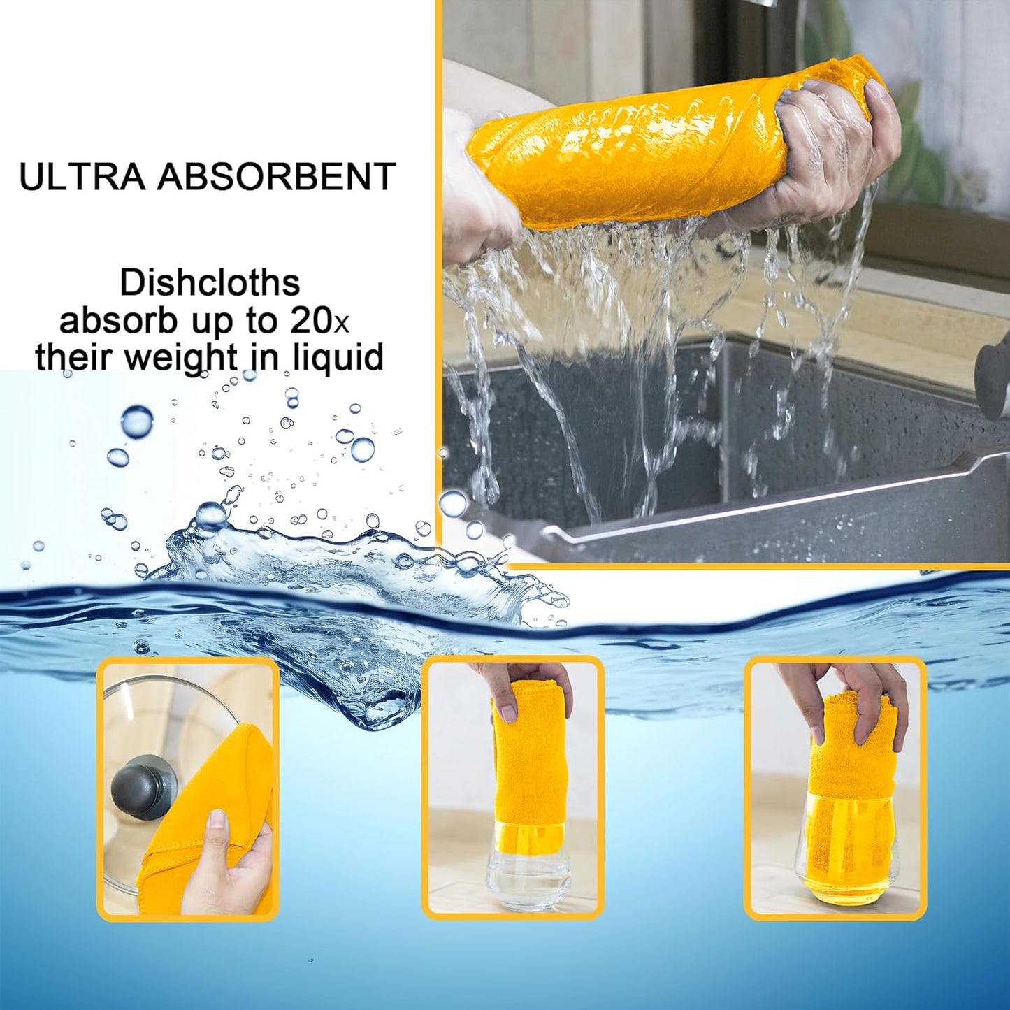 kimteny 13x28 Inches Kitchen Cloth Dish Towels, 400 GSM Premium Dishcloths, Super Absorbent Coral Velvet Microfiber Cleaning Cloths, Fast Drying Rags for Washing Dishes (8 Pack, Orange)