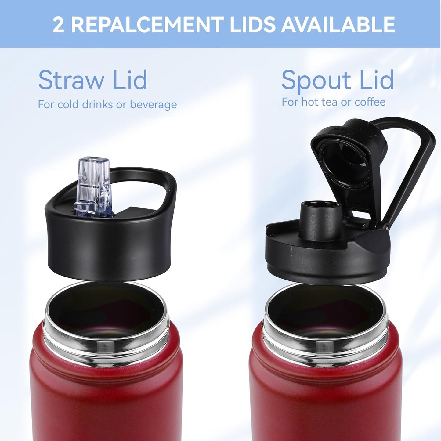 HASLE OUTFITTERS Insulated Water Bottle 22 oz Double Wall Stainless Steel Water Bottle Wide Mouth with Straw Lid & Spout Lid Keeps Cold or Hot(Red,8)