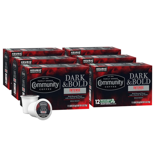 Community Coffee Dark & Bold Intense Blend 72 Count Coffee Pods, Dark Roast Compatible with Keurig 2.0 K-Cup Brewers, 12 Count (Pack of 6)