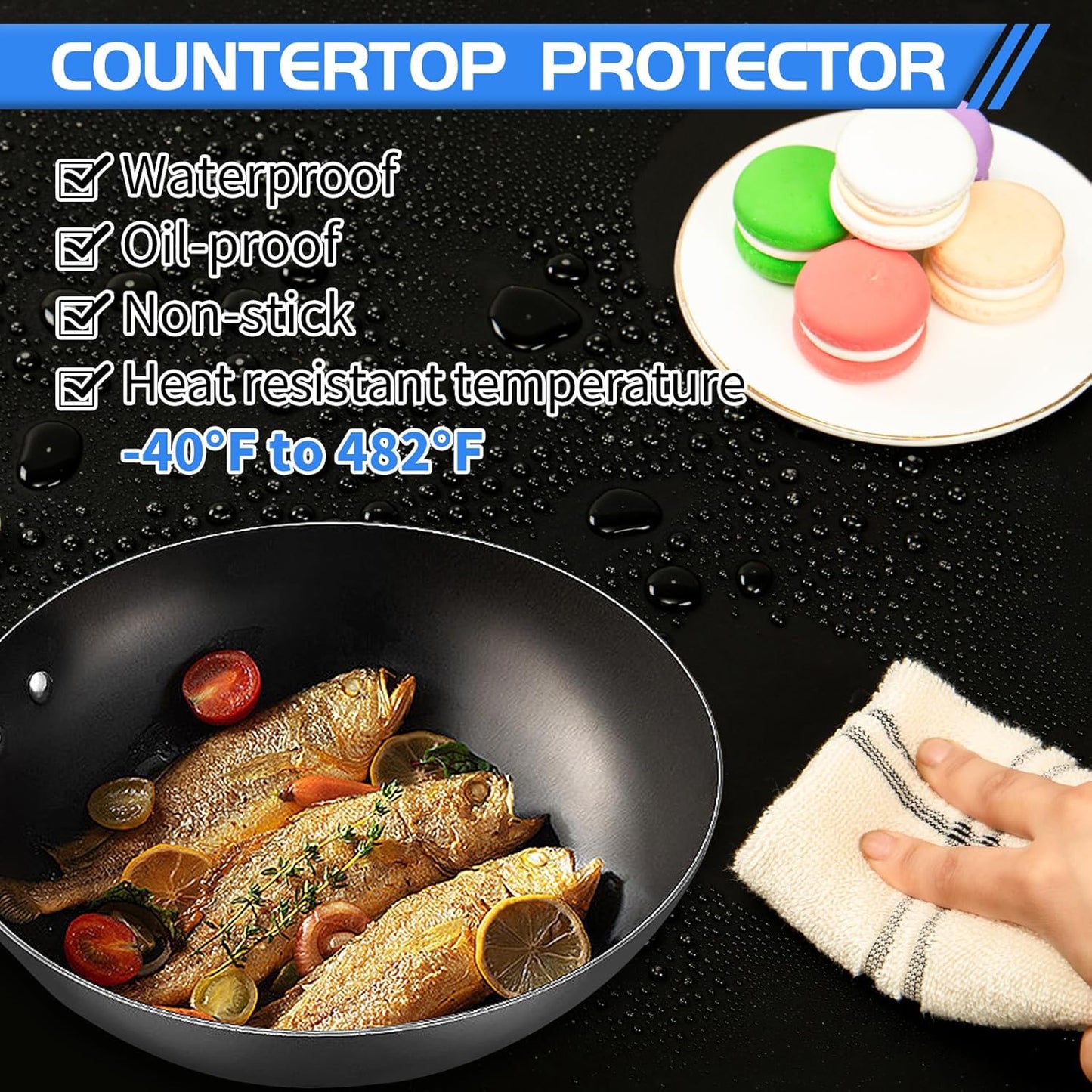 Warome Silicone Mat,36"x 23.6" Heat Resistant Mats for Countertop Protector,Nonstick Silicone Craft Mat/Placemats,Washable Silicone Mats for Kitchen Counter,No Creases Counter Mat-Black