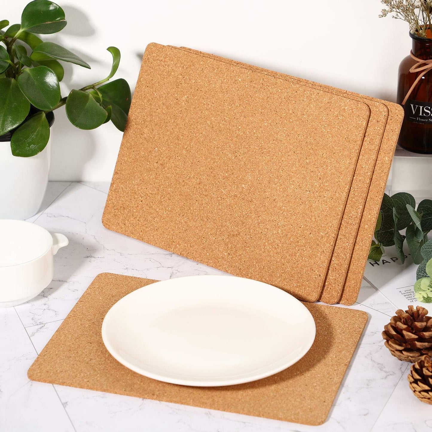Boao 4 Pack Rectangle Cork Trivets for Hot Dishes 11'' x 8'' x 0.2'' Cork Plant Coasters Placemat Hot Pad Sheet Heat Resistant for Kitchen Countertops Table Pots Pans Restaurant Cafe Wedding Supplies