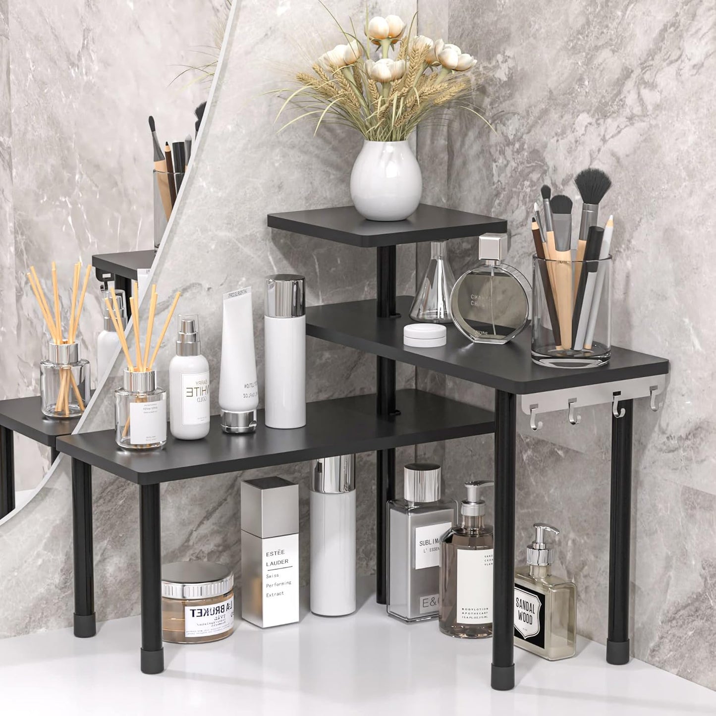 JayRex Countertop Corner Shelf, 3 Tier Shelf Moveable Organizer for Bathroom Counter, Make Up, Dresser Table, Desktop Shelf (Black)