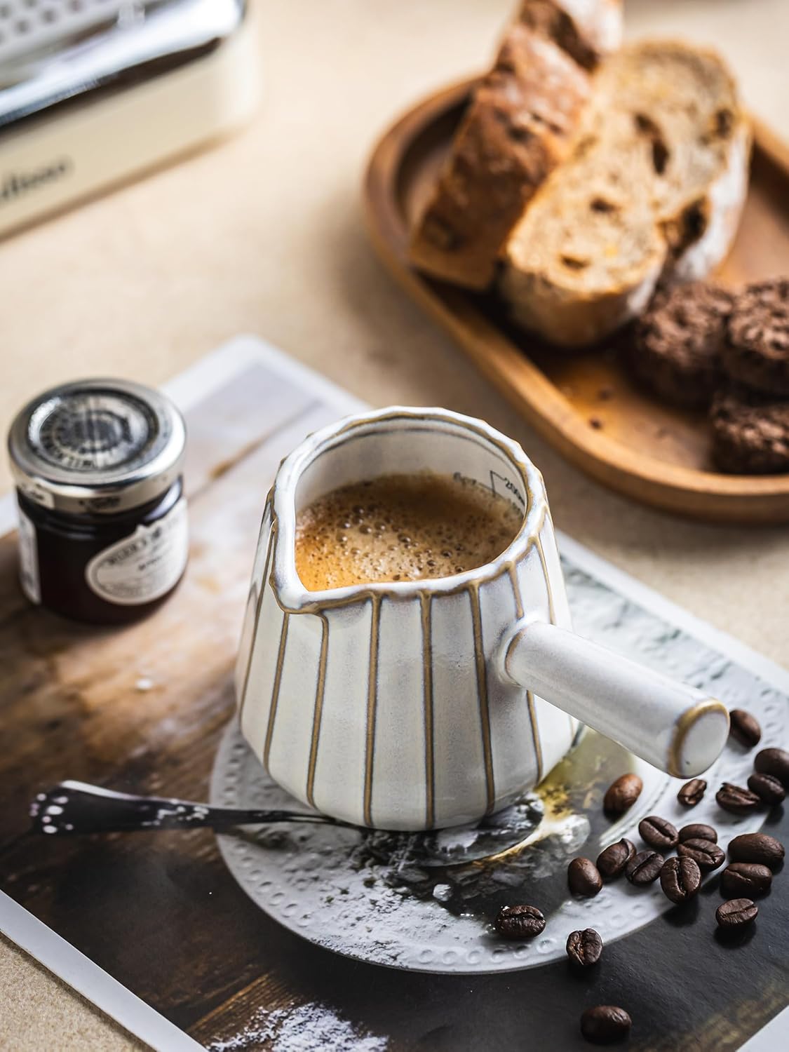 Ceramic Espresso Cups, Espresso Measuring Cup with Handle, Expresso Shots Cups with Scale, Espresso Accessories, 200ML /6 OZ, Cream White