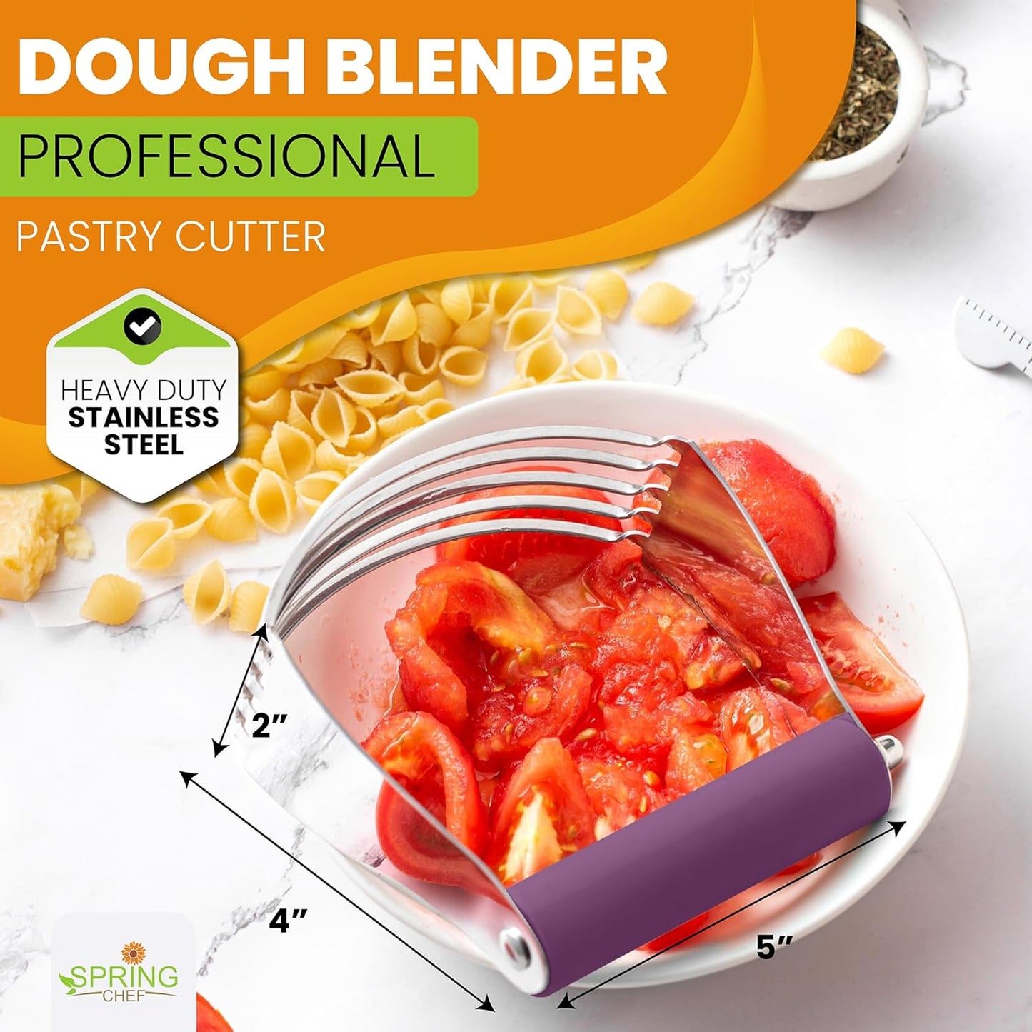 Spring Chef Large Purple Dough Blender For Baking, Heavy Duty Dough Cutter Tool, Stainless Steel Puff Pastry Cutter Tool with Sharp Blades, Dishwasher Safe Pastry Blender for Easy Mixing