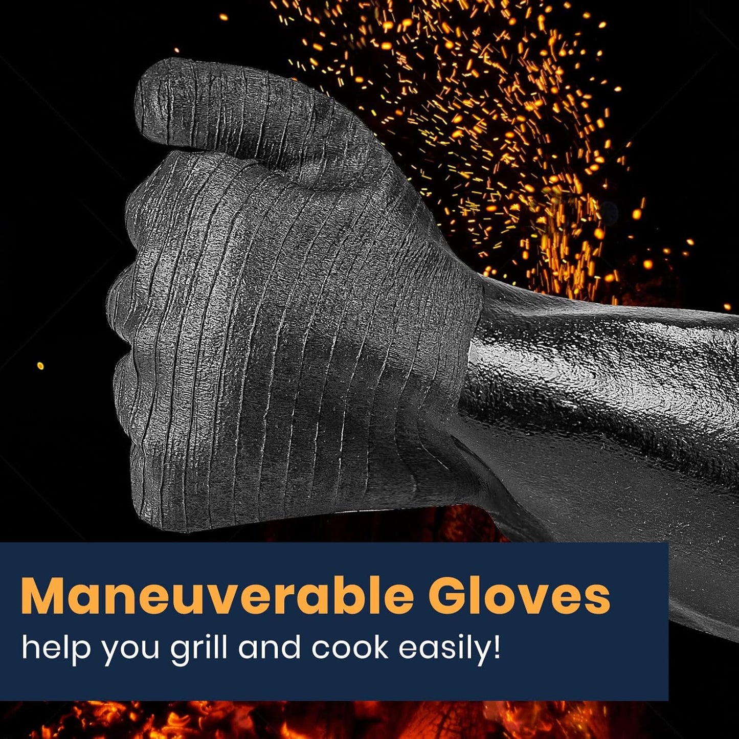 GEEKHOM 14-Inch Heat Resistant Gloves 932°F for BBQ Grilling, Waterproof Long Sleeve Anti-Slip Cooking Gloves – Textured Grip Protection