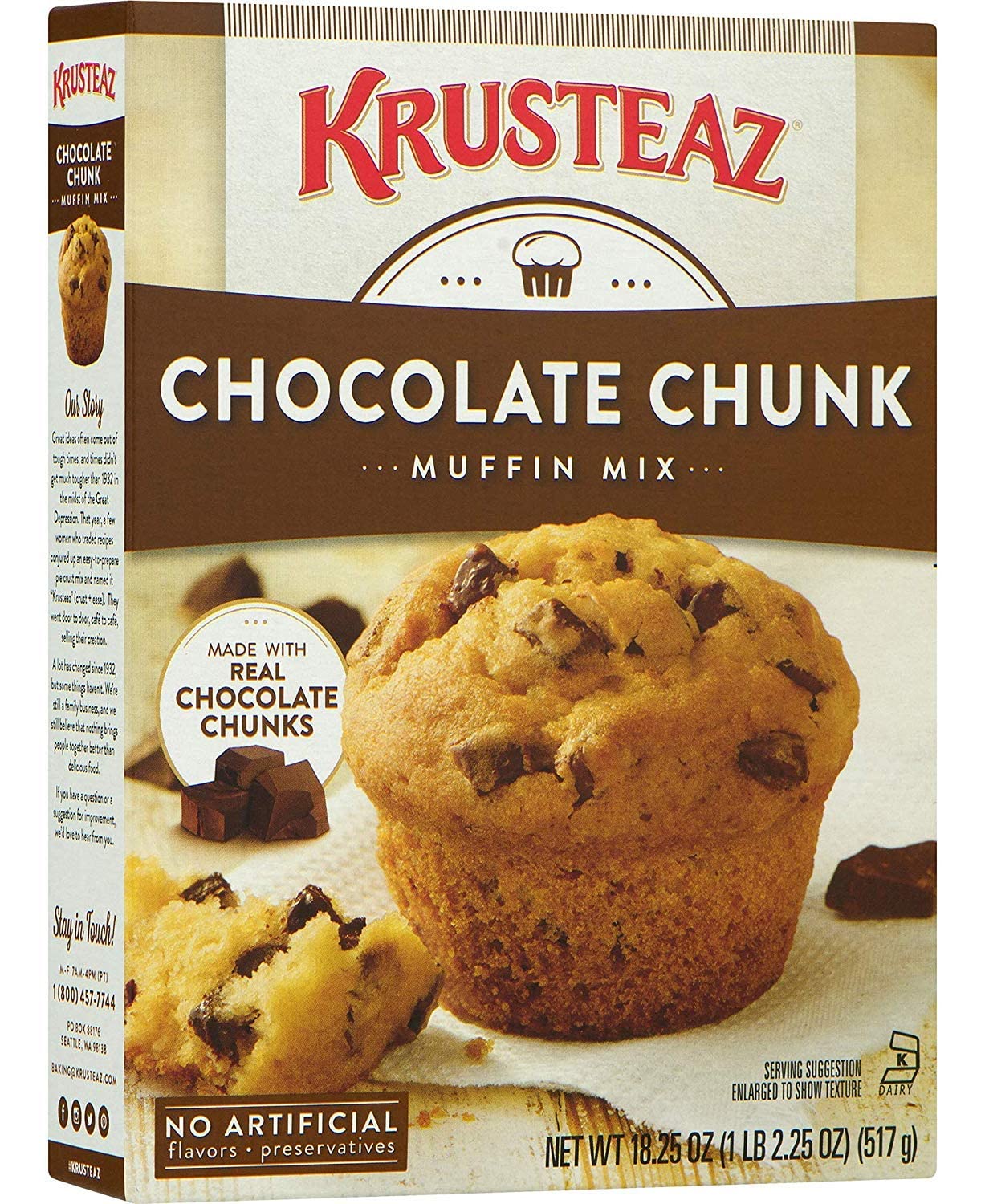 Krusteaz Chocolate Chunk Muffin Mix - No Artificial Flavors/Preservatives - 18.25 OZ Box (Pack of 6)