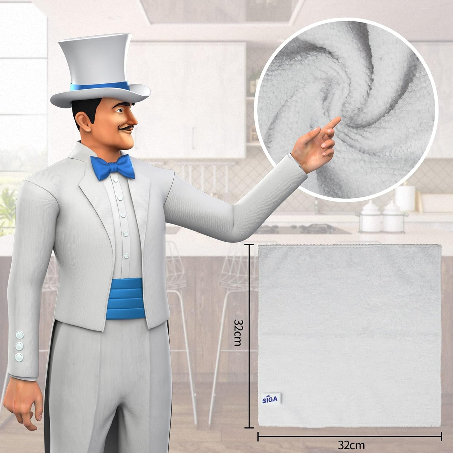 MR.SIGA Microfiber Cleaning Cloth, All-Purpose Microfiber Towels, Streak Free Cleaning Rags, Pack of 12, White, Size 32 x 32 cm(12.6 x 12.6 inch)