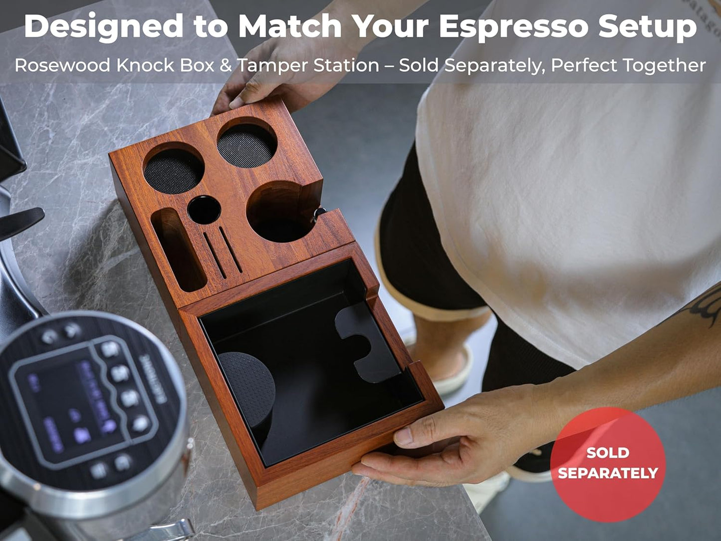 54mm Espresso Tamping Station Rosewood – Premium Organizer for Breville Espresso Machine Accessories Holder for Tamper, Funnel, WDT, Puck Screens, RDT | Barista Station Box