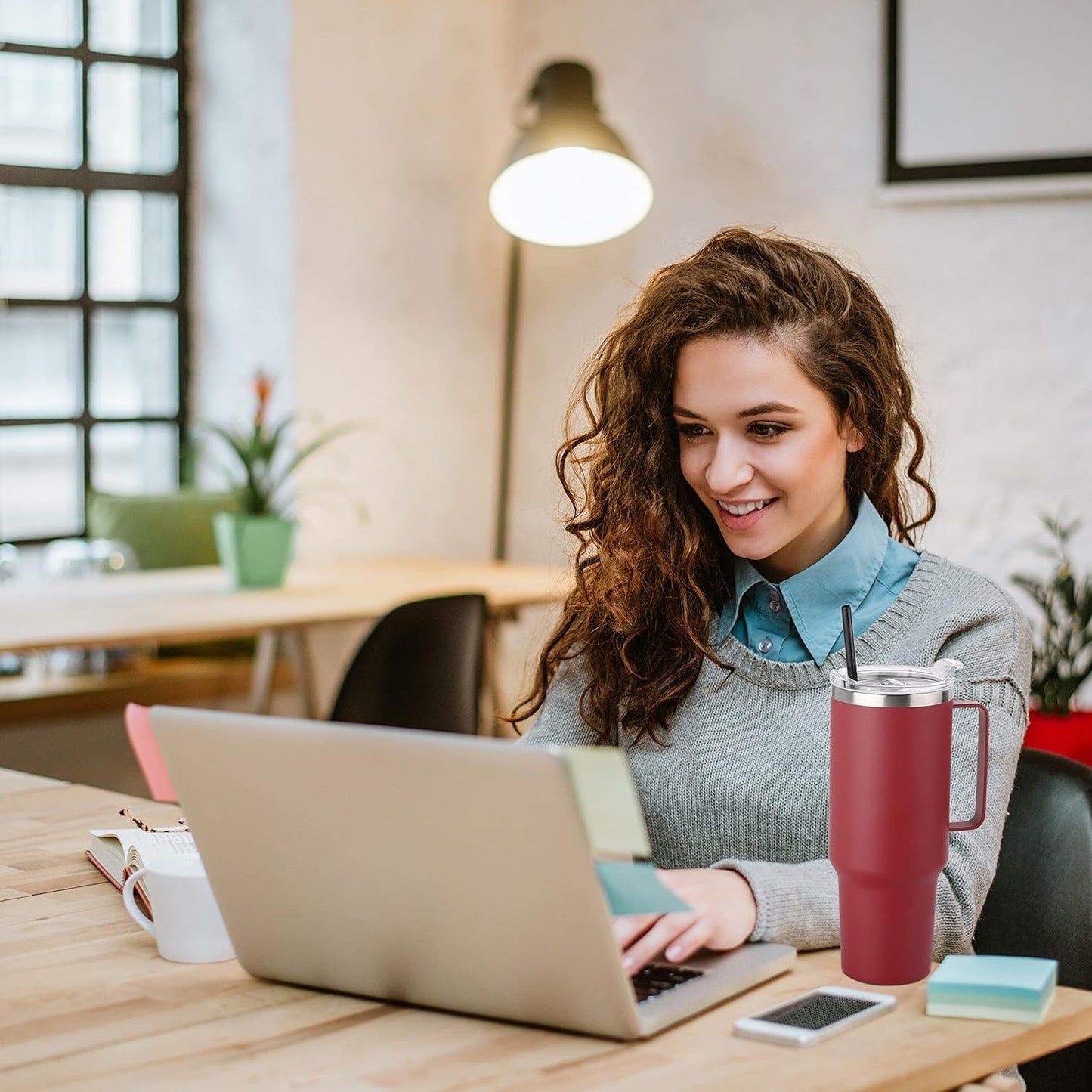 HASLE OUTFITTERS 40 oz Stainless Steel Tumbler with Handle, Vacuum Insulated Tumblers Bulk, Reusable Double Wall Travel Coffee Mug, Durable Powder Coated Water Bottles(Wine Red, 4)