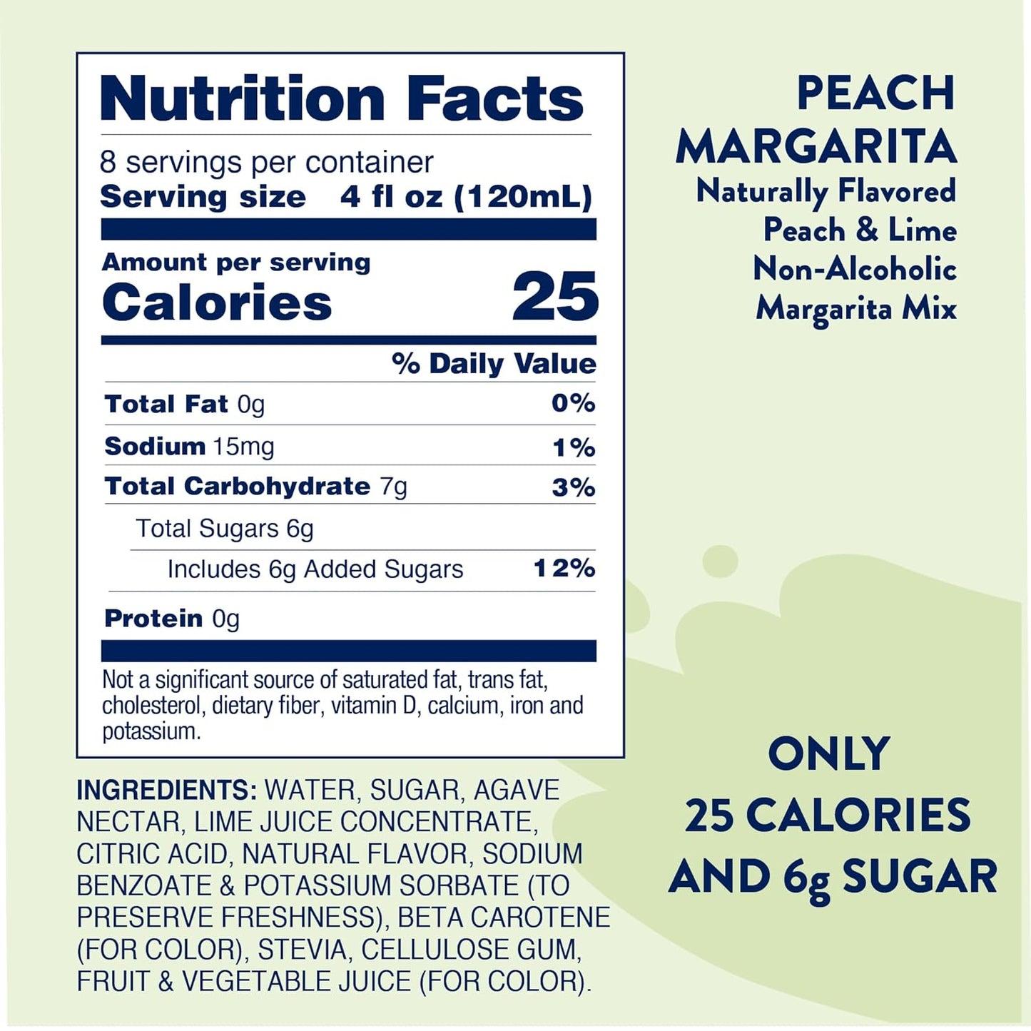 Jordan's Skinny Syrups Sugar Free Syrup, Naturally Sweetened Peach Margarita Mix, 32 oz, Low Calorie Flavoring, Protein Shake, Cocktail & More, Gluten Free, Keto Friendly