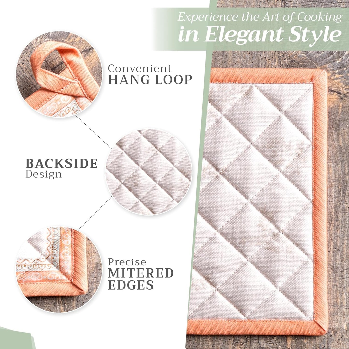 Maison d' Hermine Pot Holders Set 100% Cotton Heat Resistant Potholders 8" x 8" Hot Pads with Loop BBQ, Cooking, Baking, Grilling, Kitchen, Handling Hot Pans (Pack of 2, Giving Thanks)