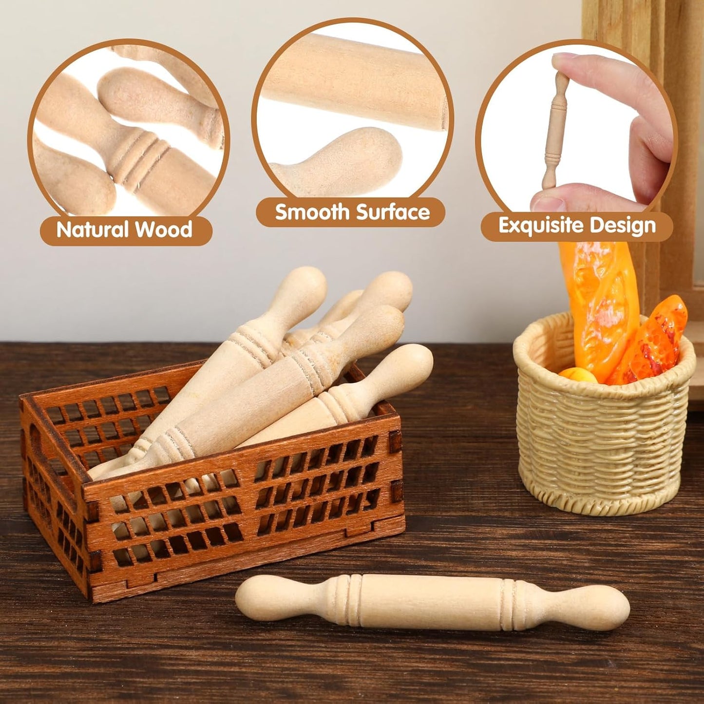 Toyvian 30 Pcs Mini Rolling Pin: Wooden Rolling Pin for Craft, Small Dough Roller, Miniature Pastry Roller Models for Kids Birthday Cake Decoratins, Dollhouse Kichen Accessories (1.97 Inch)