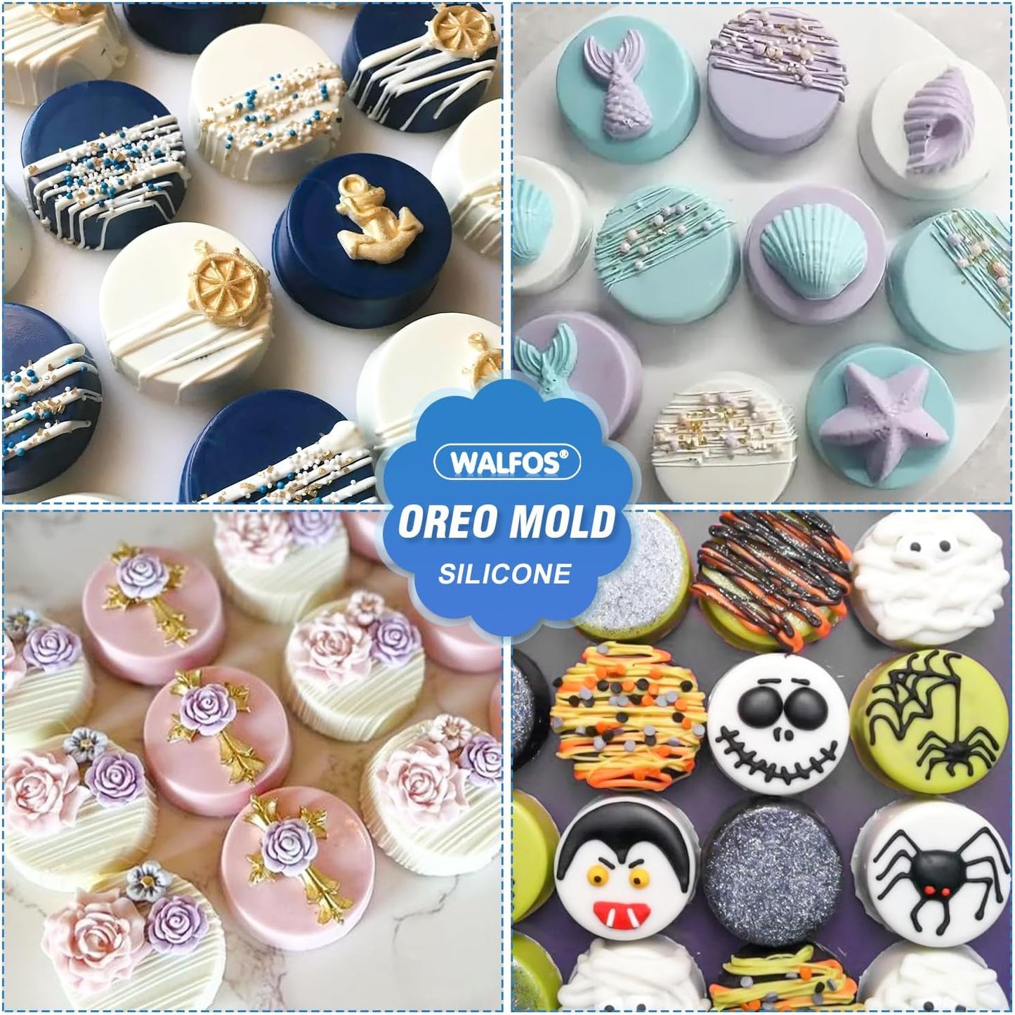 Silicone Oreo Cookie Mold, Walfos Round Cylinder Chocolate Covered Oreos Molds, BPA Free and Non-Stick, Perfect for Cookies, Oreos, Candy, Soap, Cupcake, Pudding, Jello, Set of 3