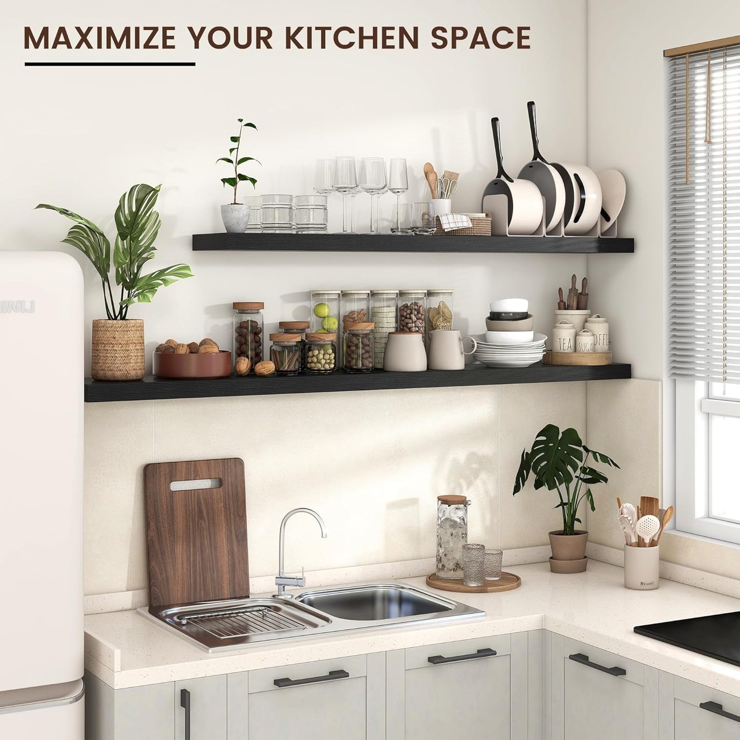 Floating Shelves for Wall, Large Wall Mounted Shelves with Invisible Brackets, Long Wood Floating Shelf Shelves for Living Room, Bedroom, Kitchen, (Black, 55" W x 9" D x 1.5" H)