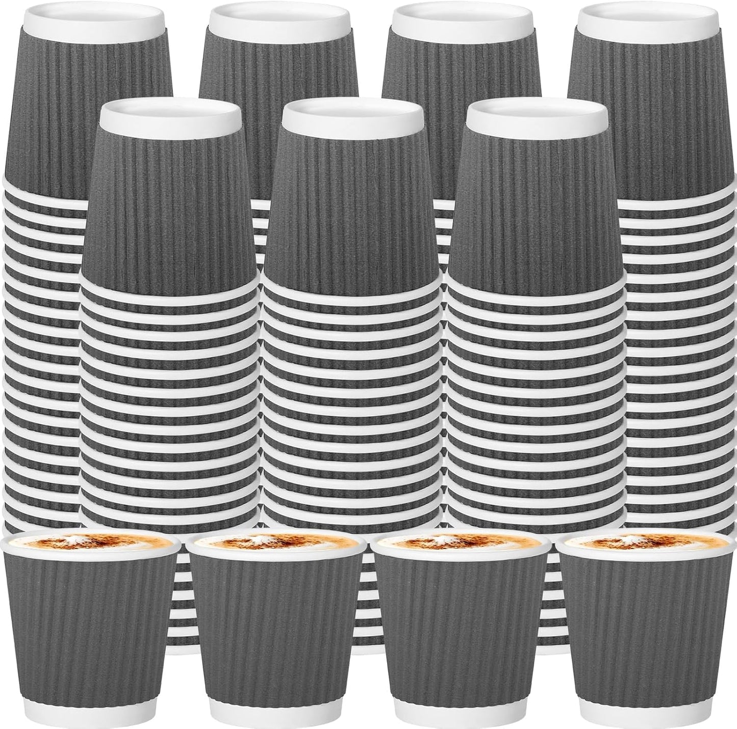120 Pack Paper Espresso Coffee Cups, 4 oz Disposable Coffee Cups,Corrugated Insulated Ripple Wall, Paper Ripple Cup for Coffee, Hot Chocolate and Hot Tea Drinks -Gray