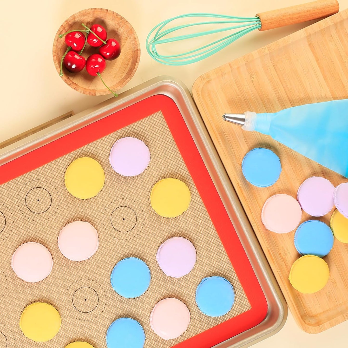 AMYONE Macaron Silicone Baking Mat, 2 PCS Half Sheet Silicone Mats for Baking, Non-Stick Silicone Cookie Sheet Liners for 13 x 18 Sheet Pan for Macaron/Cookie/Bread/Pastry, 11 5/8" x 16 1/2" Orange