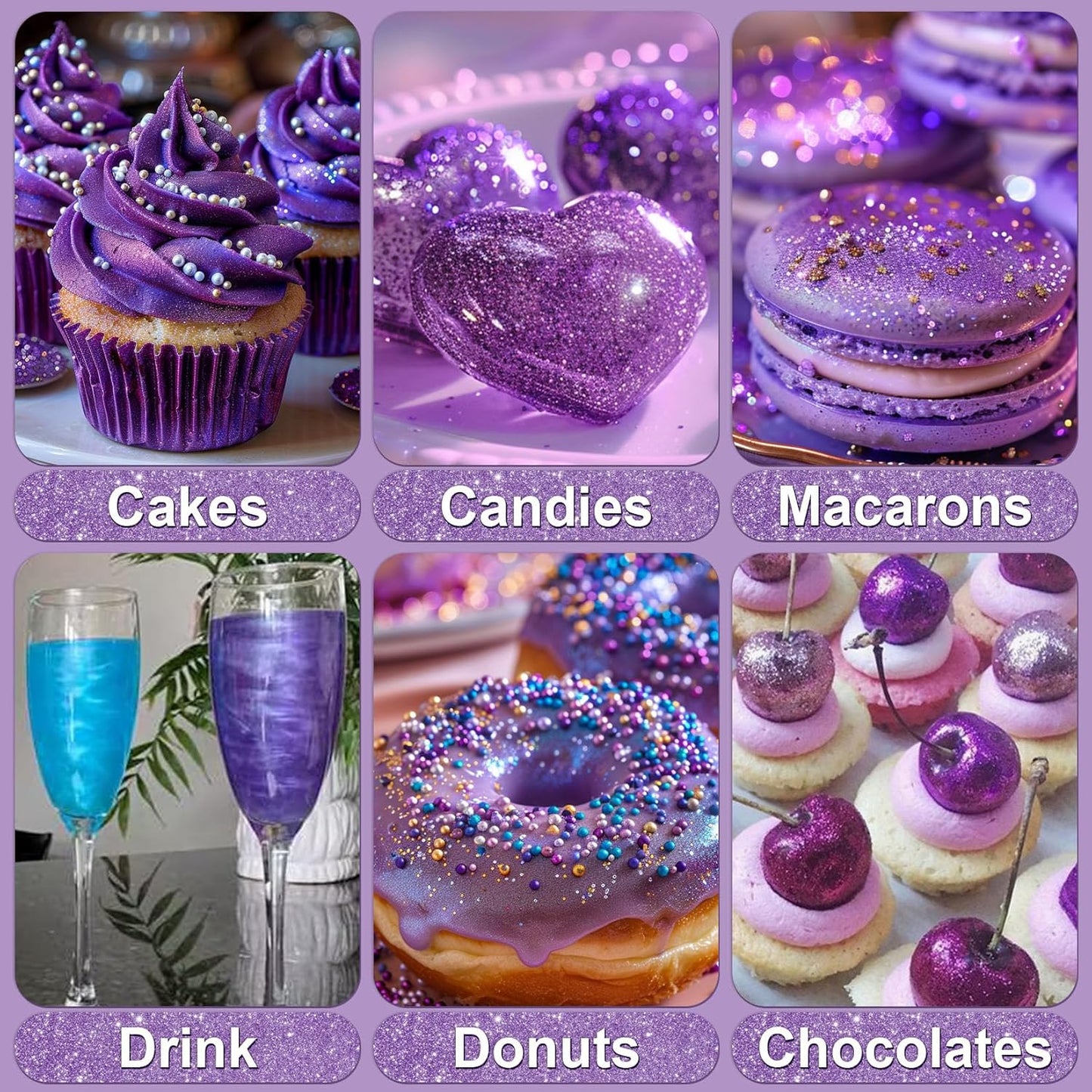 Purple Edible Glitter - 5g Food Grade Cake Decorating Shimmering Glitter, Edible Sprinkle Luster Dust for Drinks, Chocolates, Fondant, Strawberries, Cupcakes, Candy, Cookie - Vegan