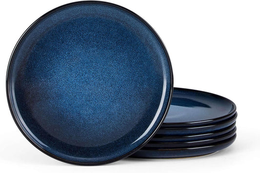 Herogo 6-Piece Stoneware Small Dinner Plates Set, 7.9" Ceramic Round Dessert Plate Set, Double Reactive Glaze Large Dinnerware Plates for Kitchen, Microwave, Oven and Dishwasher Safe, Starry Blue
