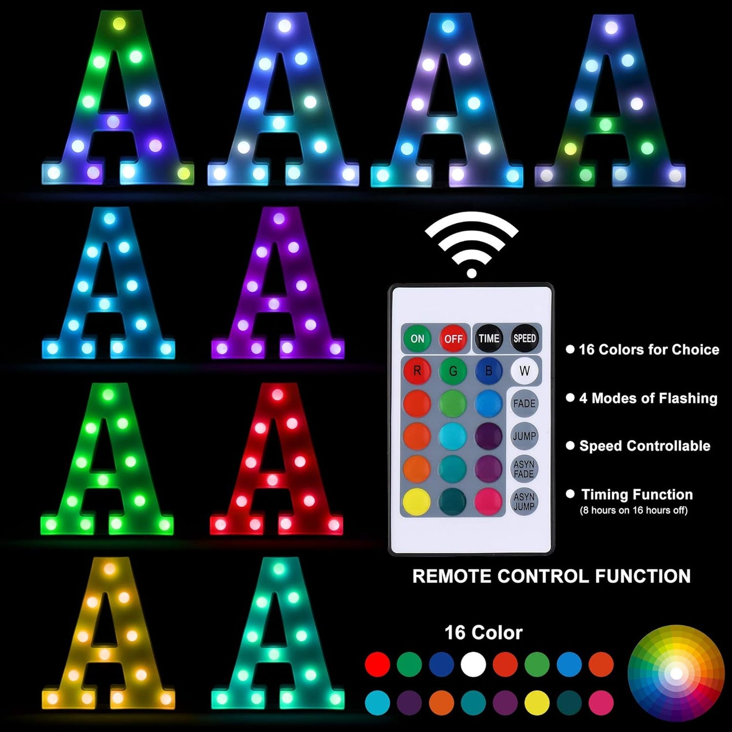 Foaky Colorful LED Letter Lights with Remote,Marquee Light Up Letters Sign for Night Light Wedding/Birthday Party Battery Powered Christmas Lamp Home Bar Decoration(J)