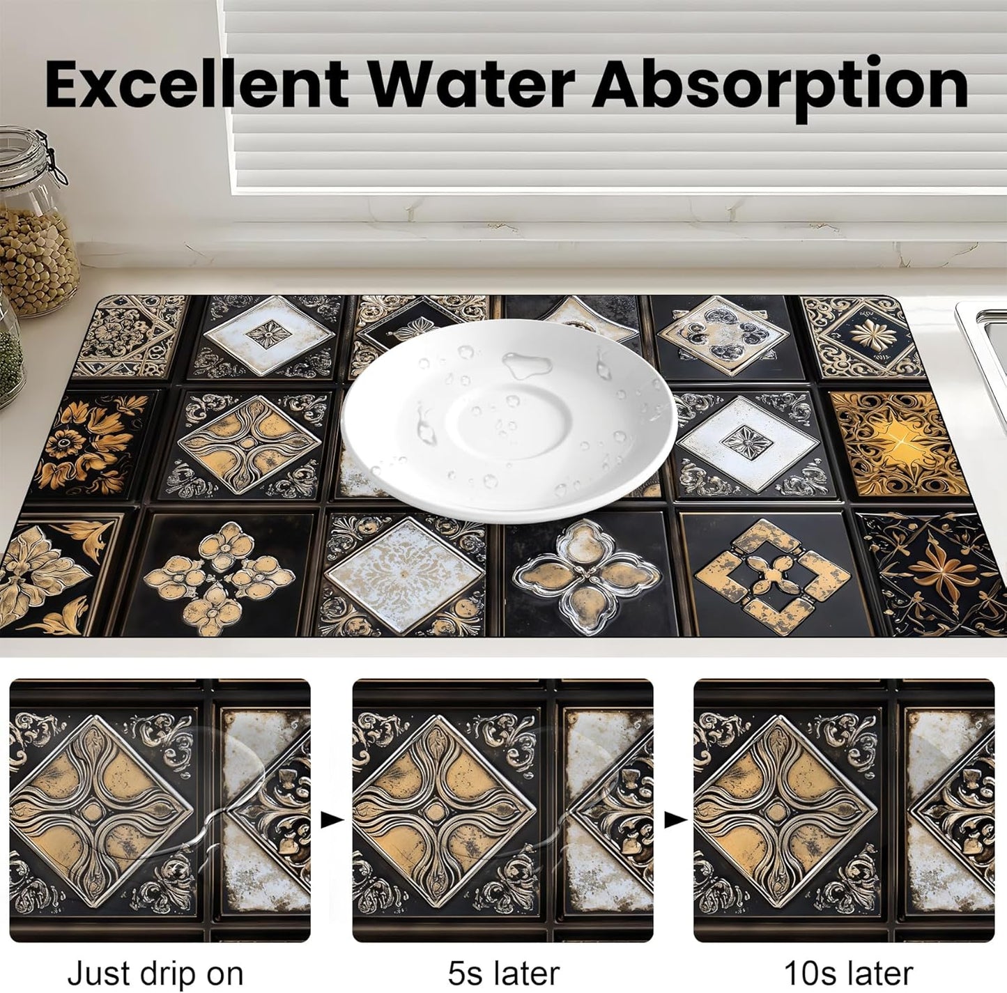 17"x 32" Coffee Bar Mat, Gingham Absorbent Dish Drying Mat Cuttable Hide Stain Draining Table Pad for Kitchen Counter, Coffee Bar Accessories