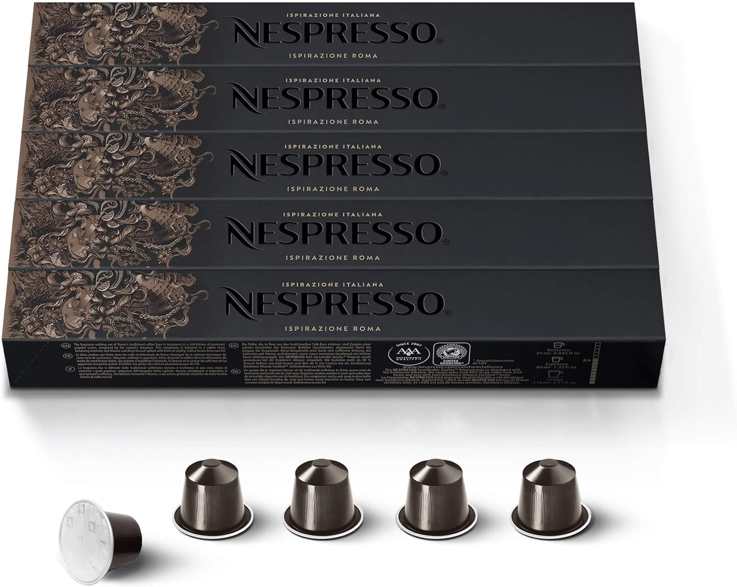 Nespresso Capsules Original Line, Roma Intenso, Medium Roast Coffee, 50 Count Coffee Pods