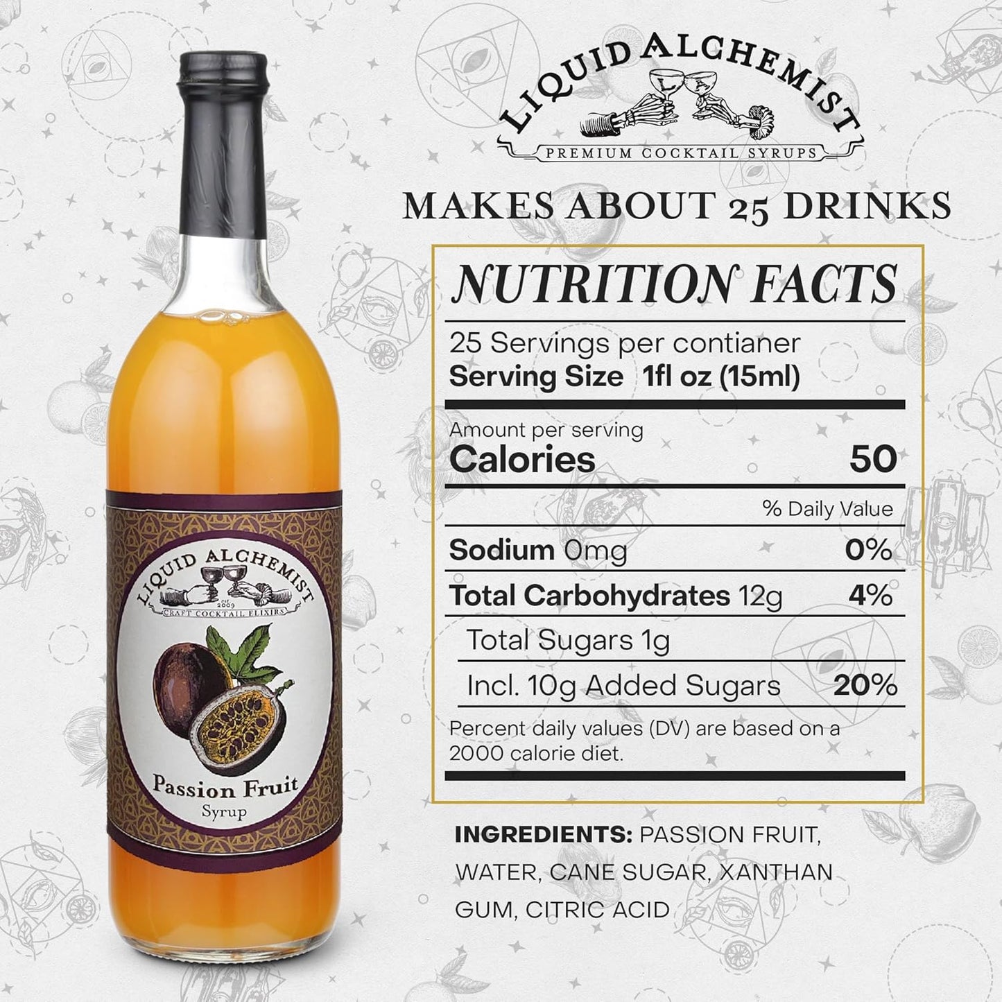 Liquid Alchemist Passion Fruit Syrup for Cocktails - Real Ingredients Make our Passion Fruit Puree for Cocktails the Perfect Margarita Mix - Non-GMO & Vegan (25 oz)