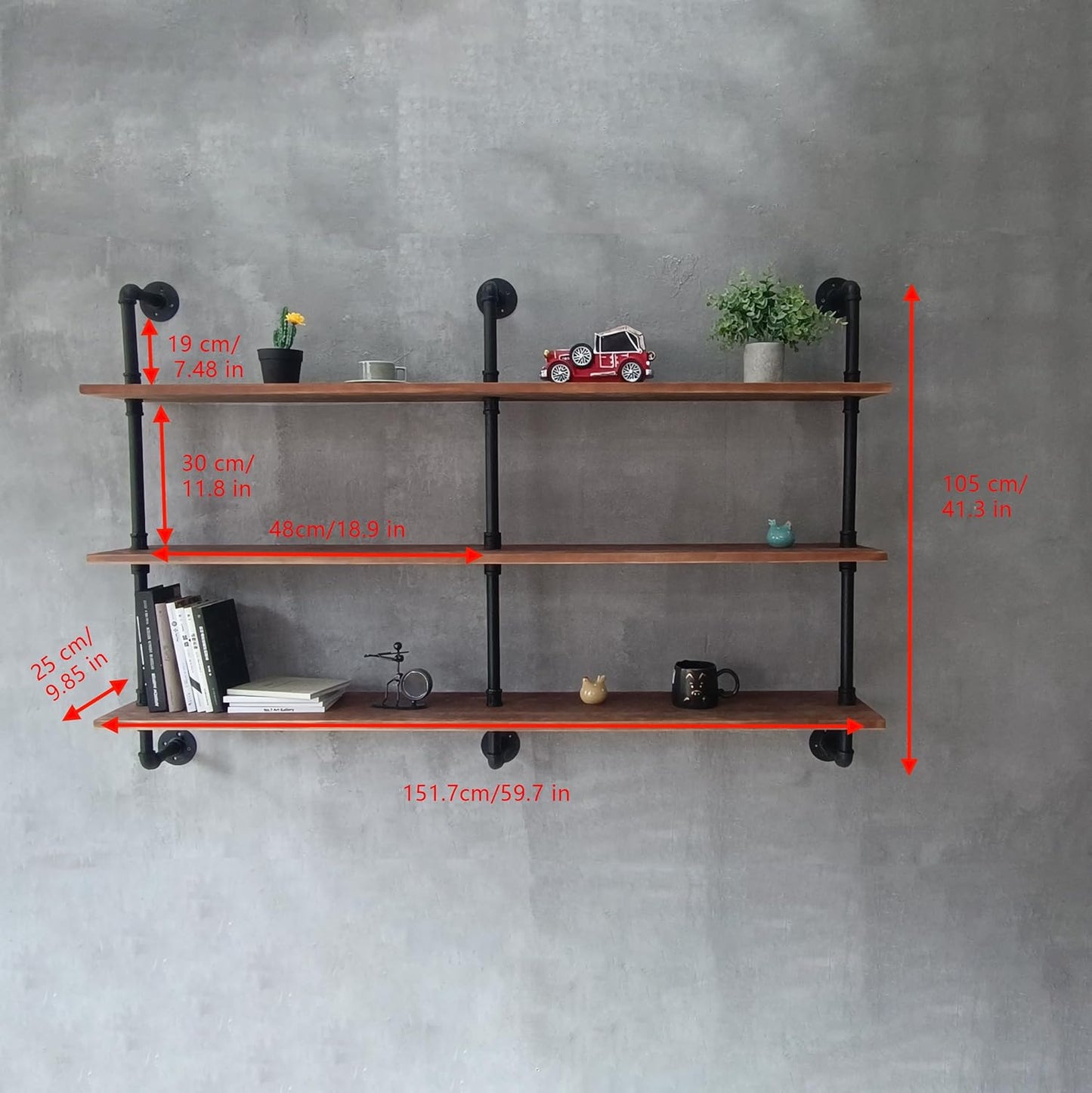 Floating Shelves for Wall Bookshelf Industrial Pipe Shelving Shelves Natural Wood Planks 60 inch Rustic Wall Shelves Hanging Bookshelves Farmhouse Kitchen Shelving